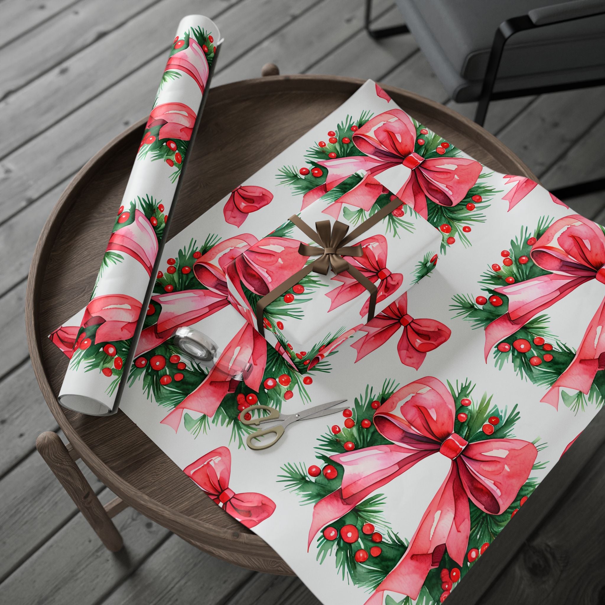 Pink Wreath Holiday Wrapping Paper Roll