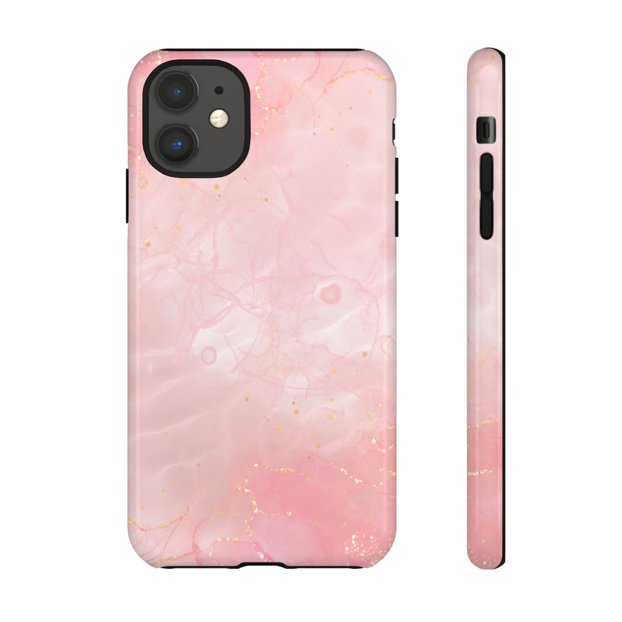 Pink Marble Tough Phone Case — Protective iPhone Cover with Gold Vein Design