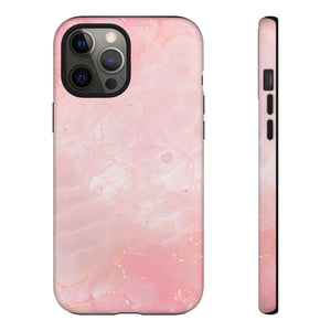 Pink Marble Tough Phone Case — Protective iPhone Cover with Gold Vein Design