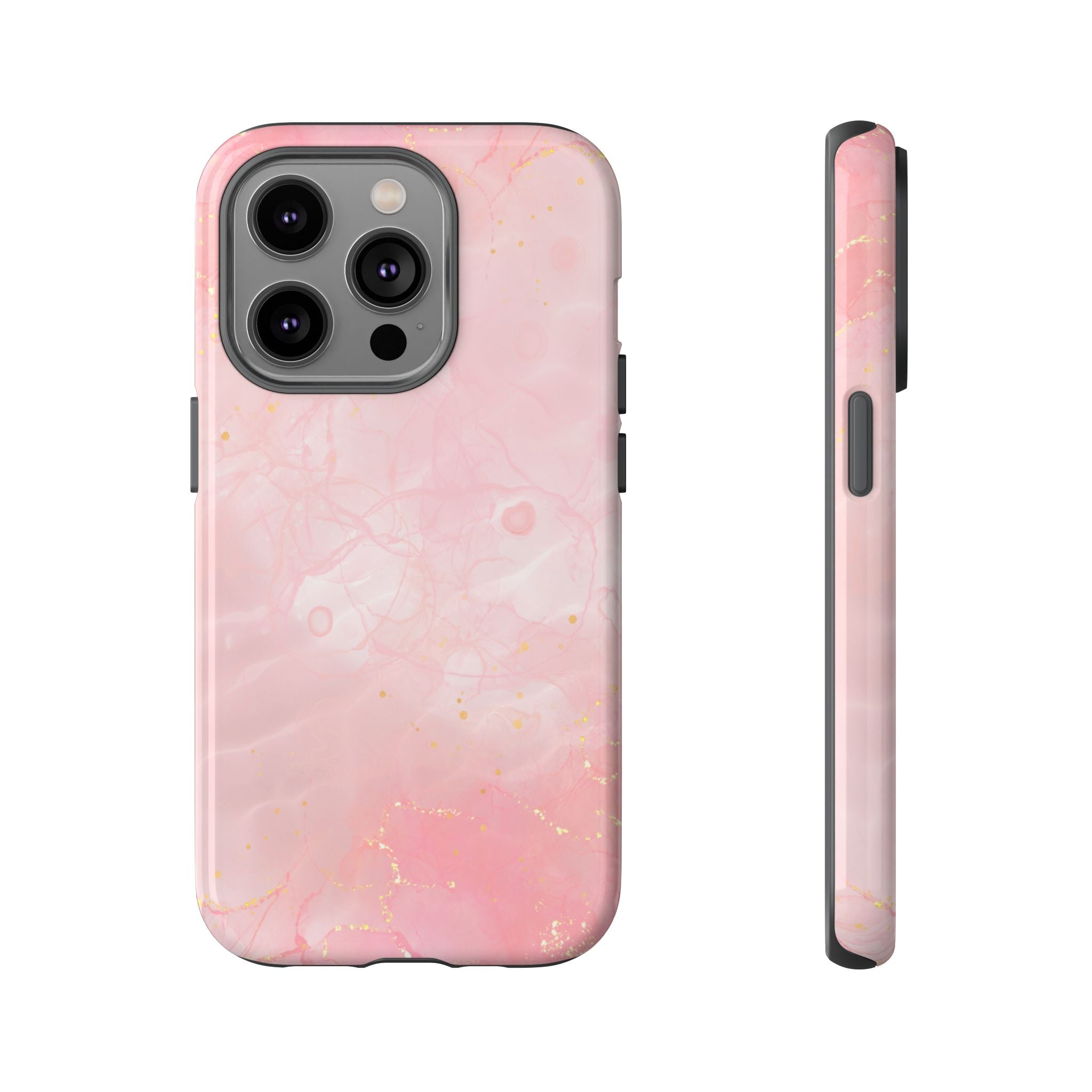 Pink Marble Tough Phone Case — Protective iPhone Cover with Gold Vein Design