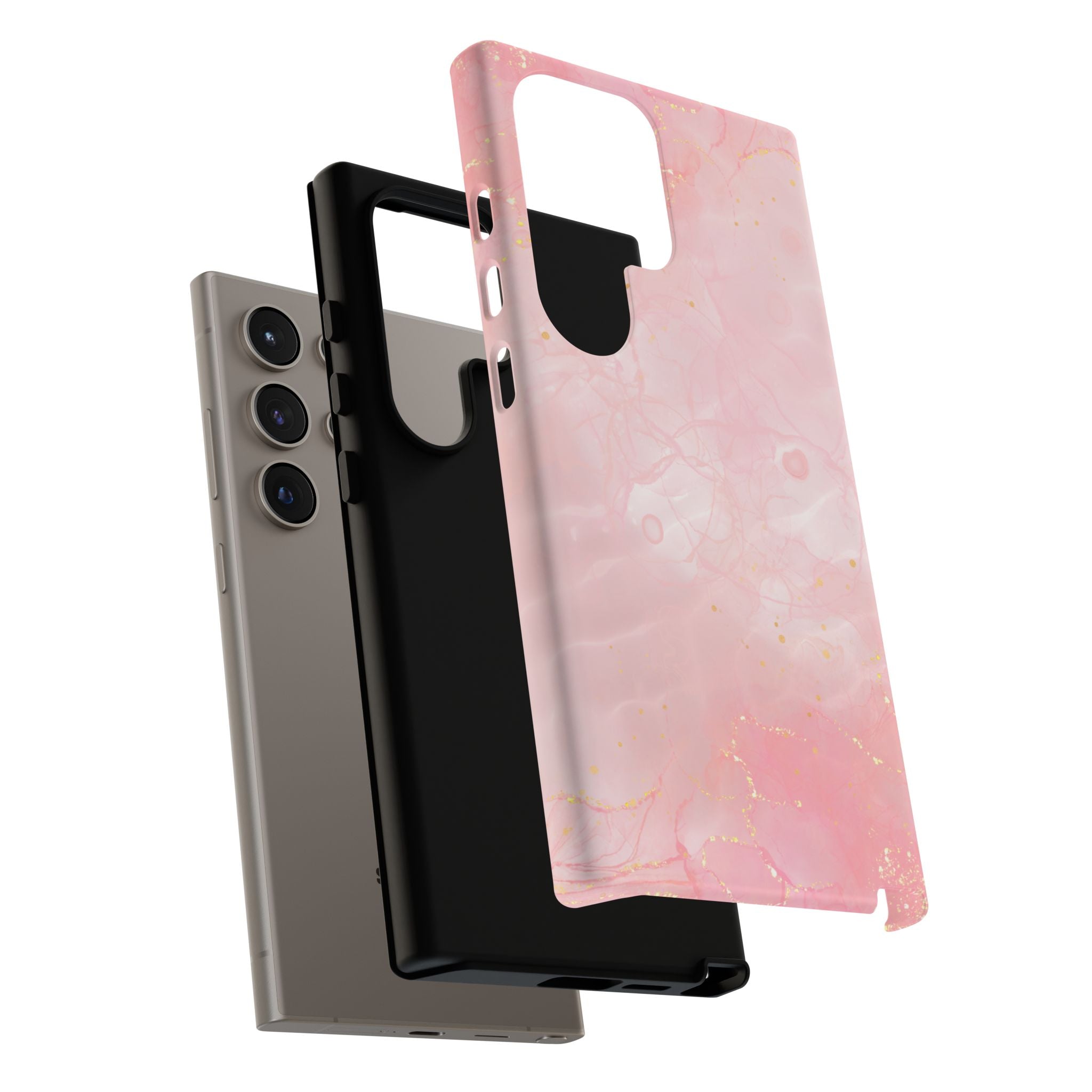 Pink Marble Tough Phone Case — Protective iPhone Cover with Gold Vein Design