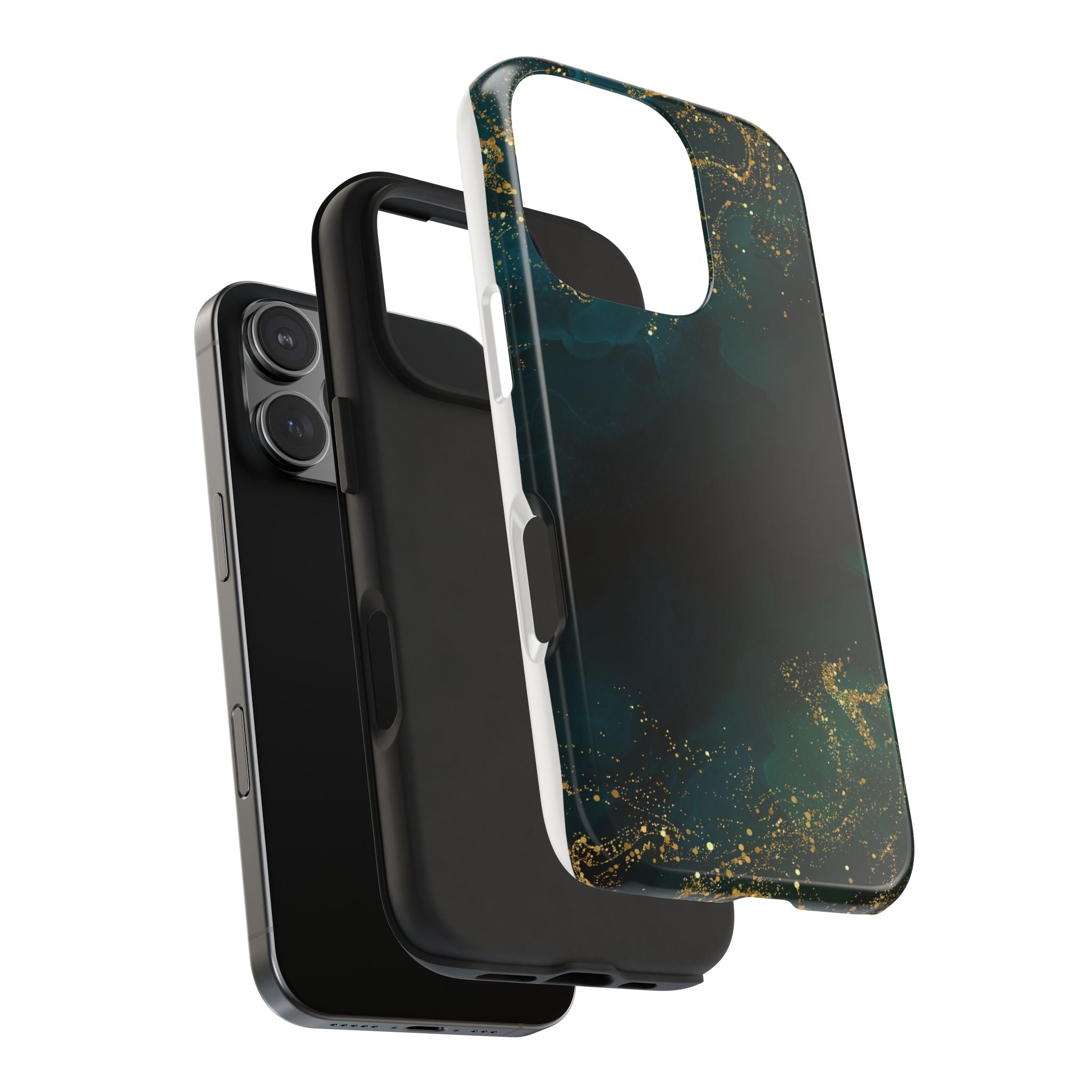 Emerald Marble Tough Phone Case — Dark Green & Gold Abstract Drop-Proof Cover