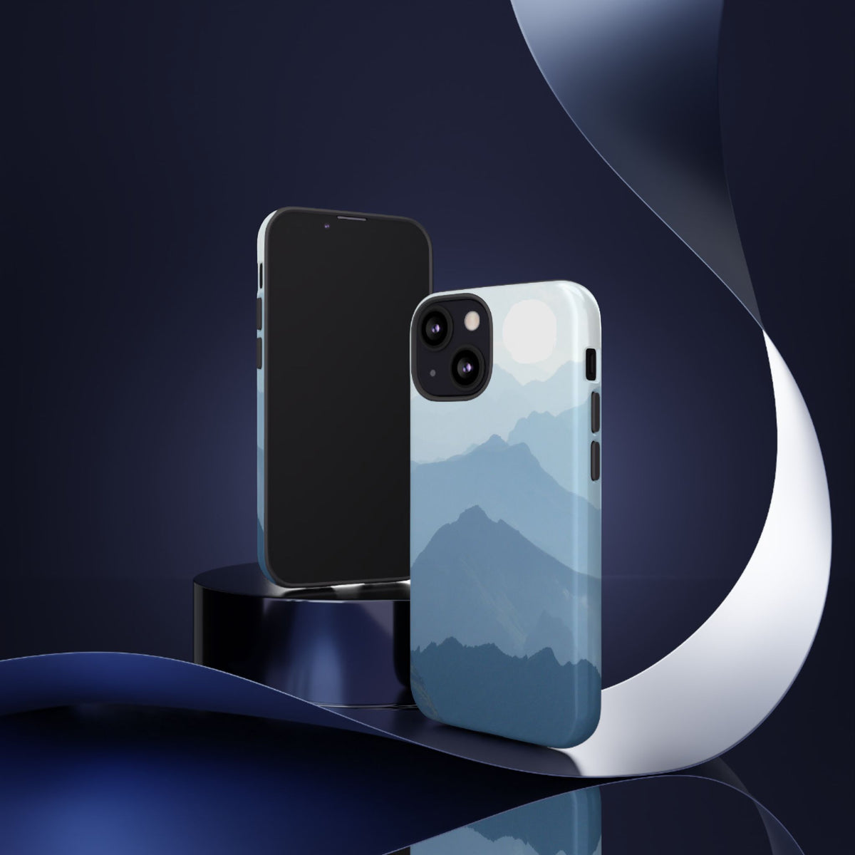 Mountain Sunrise Tough Phone Case — Blue Layered Peaks Protective Cover