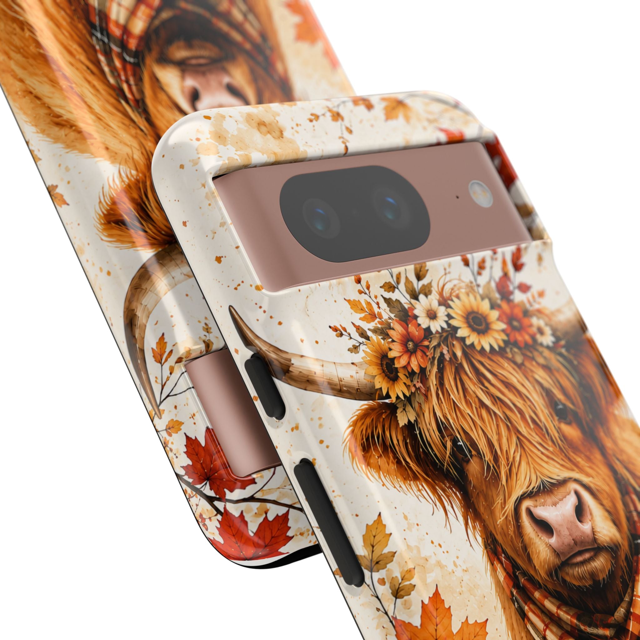 Autumn Highland Cow Phone Case — Fall Pumpkin & Sunflower Tough Case
