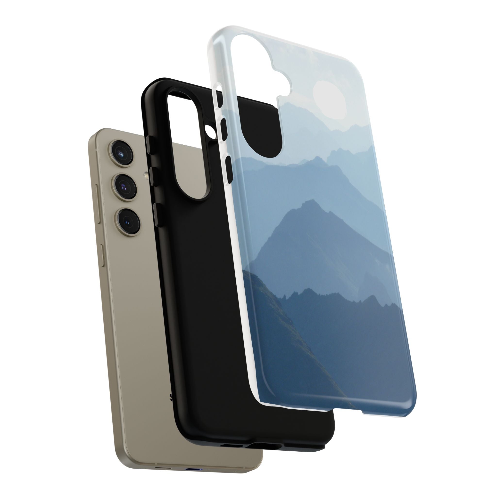 Mountain Sunrise Tough Phone Case — Blue Layered Peaks Protective Cover