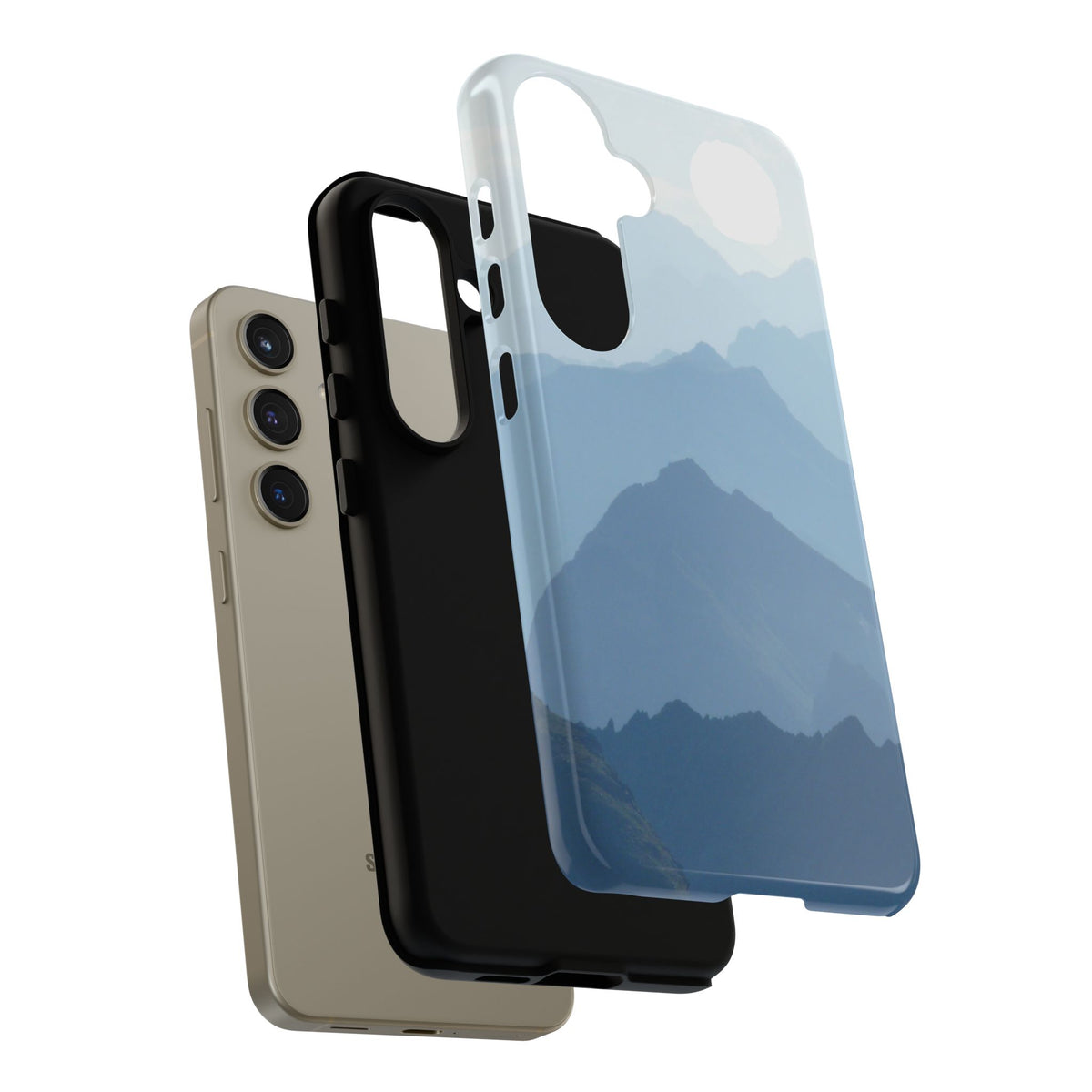 Mountain Sunrise Tough Phone Case — Blue Layered Peaks Protective Cover
