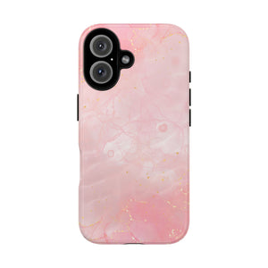 Pink Marble Tough Phone Case — Protective iPhone Cover with Gold Vein Design
