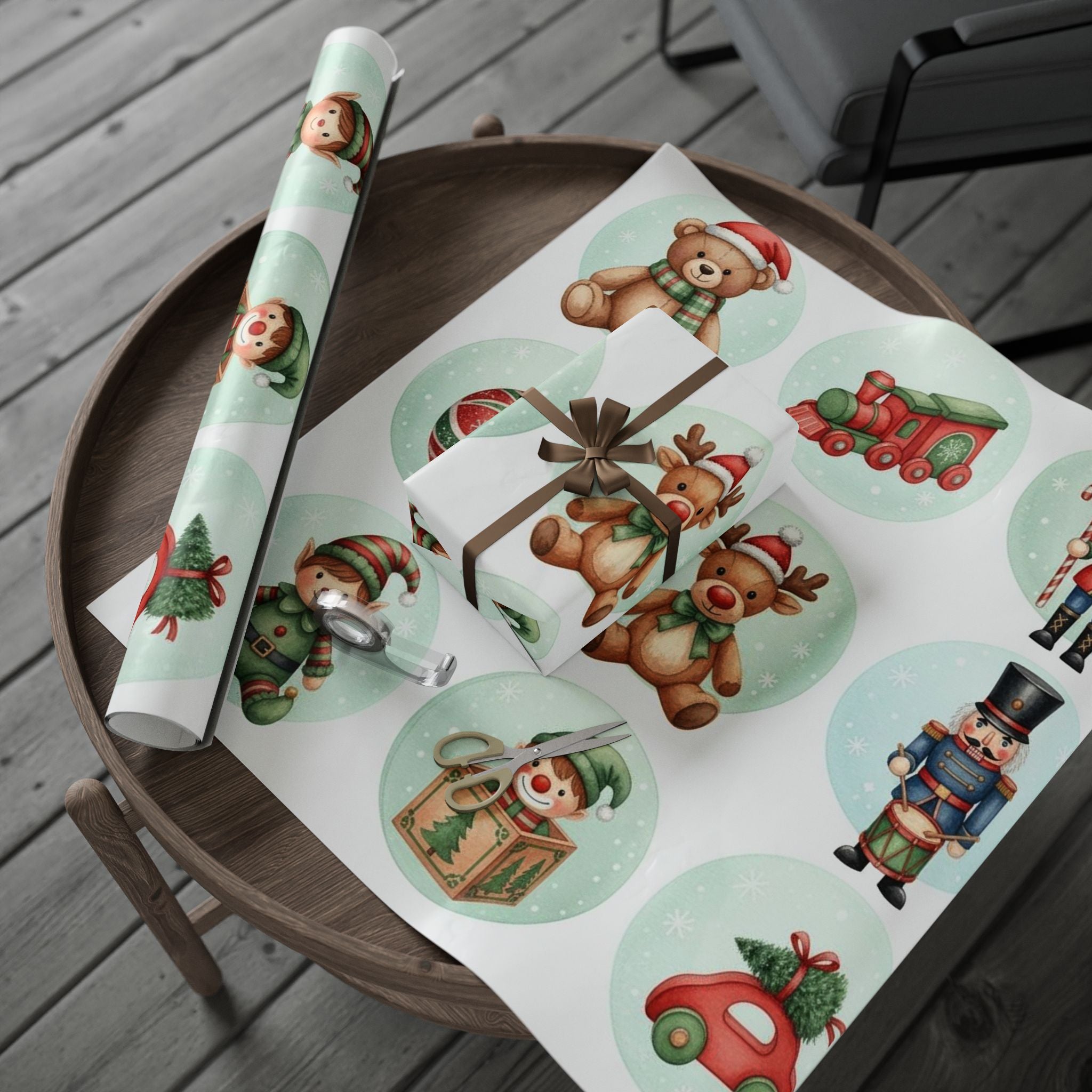 Christmas Wrapping Paper Roll — Vintage Santa & Toys Holiday Gift Wrap