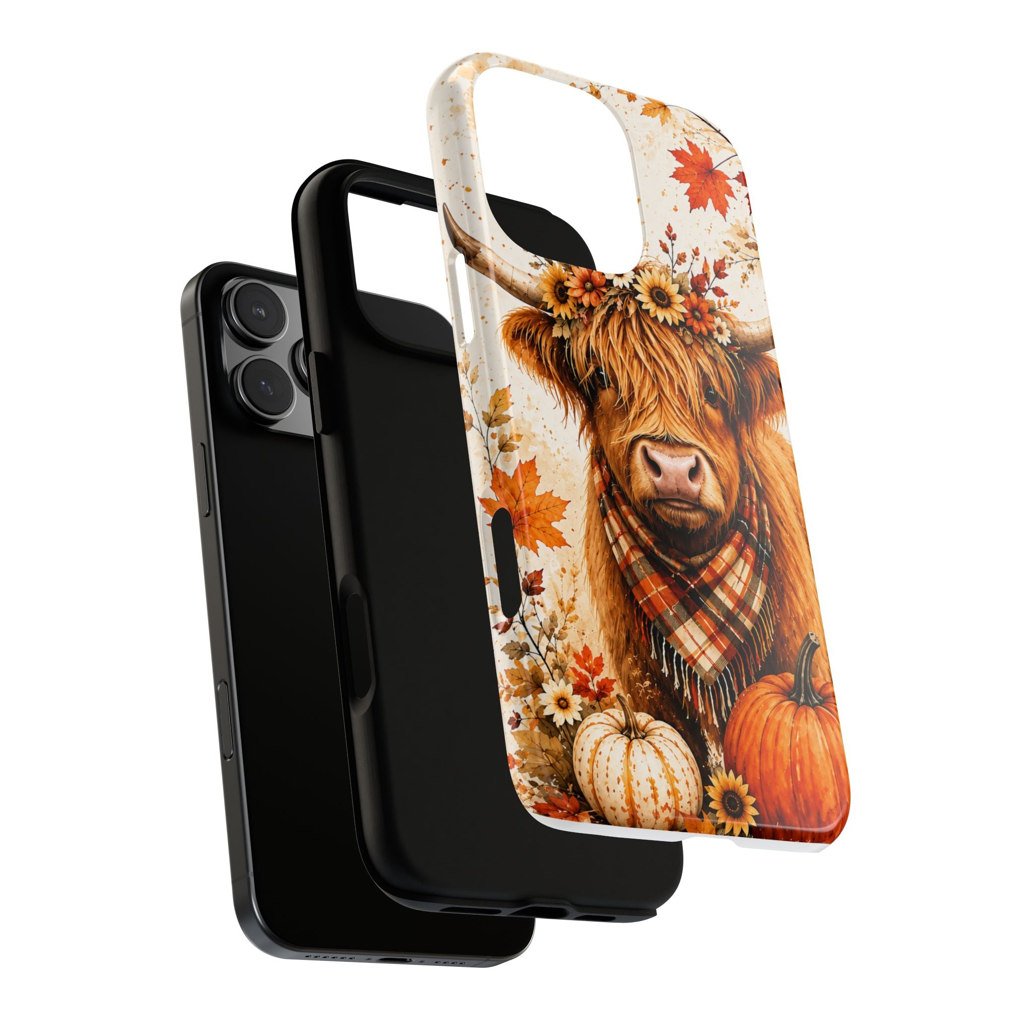 Autumn Highland Cow Phone Case — Fall Pumpkin & Sunflower Tough Case