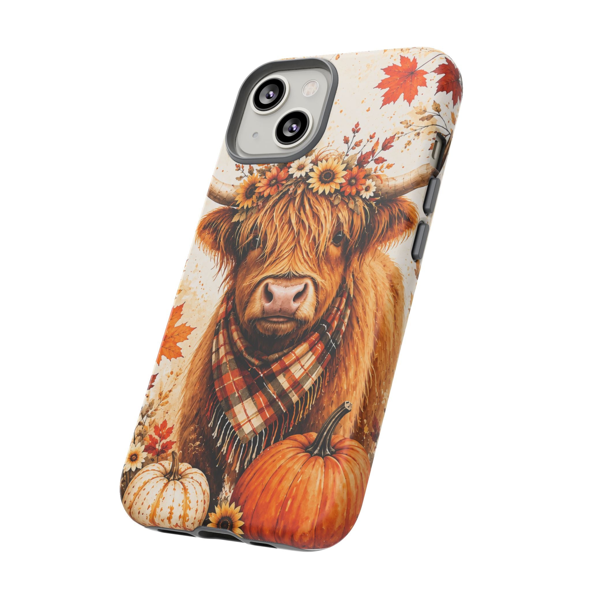 Autumn Highland Cow Phone Case — Fall Pumpkin & Sunflower Tough Case