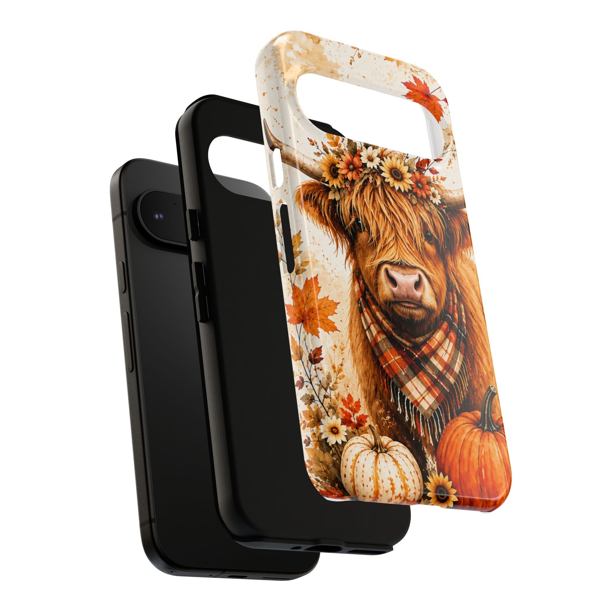 Autumn Highland Cow Phone Case — Fall Pumpkin & Sunflower Tough Case
