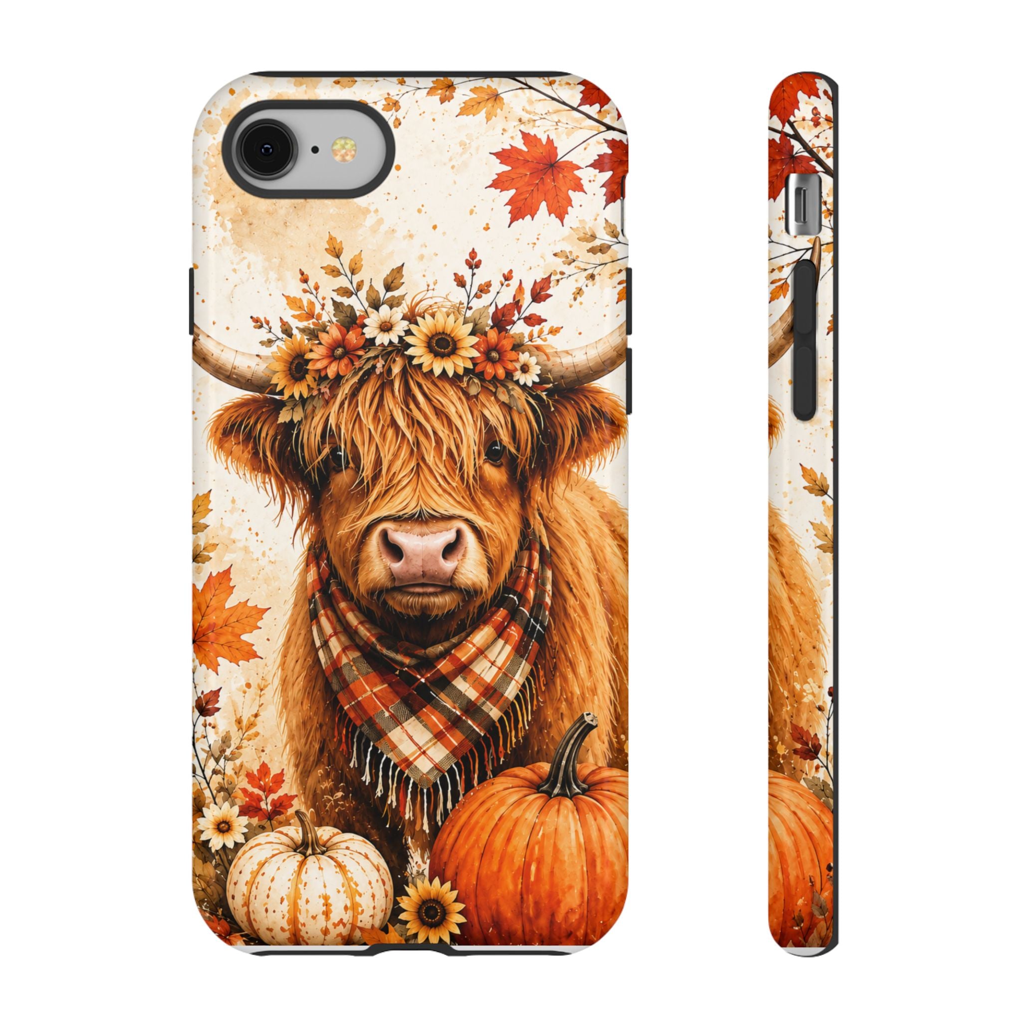 Autumn Highland Cow Phone Case — Fall Pumpkin & Sunflower Tough Case