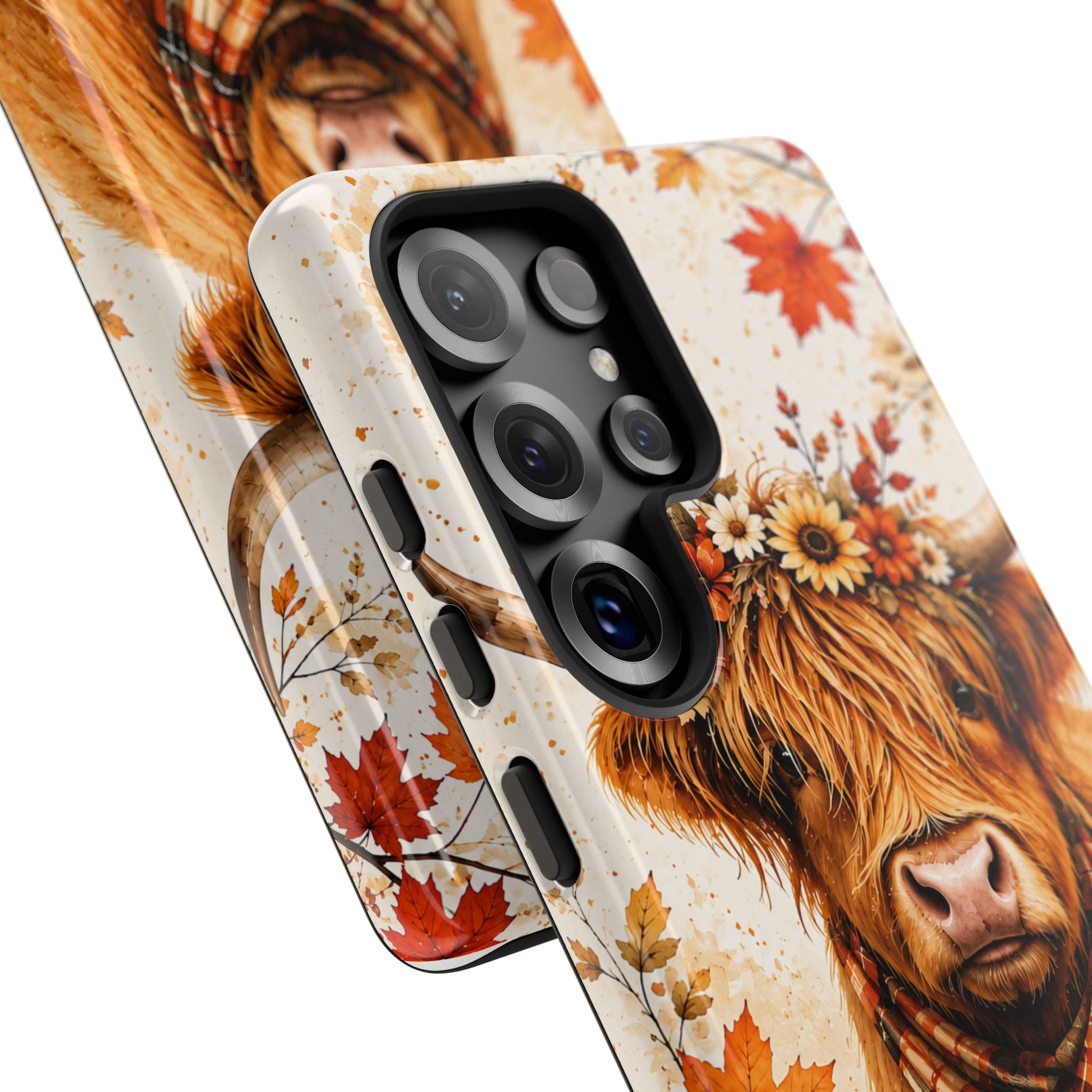 Autumn Highland Cow Phone Case — Fall Pumpkin & Sunflower Tough Case