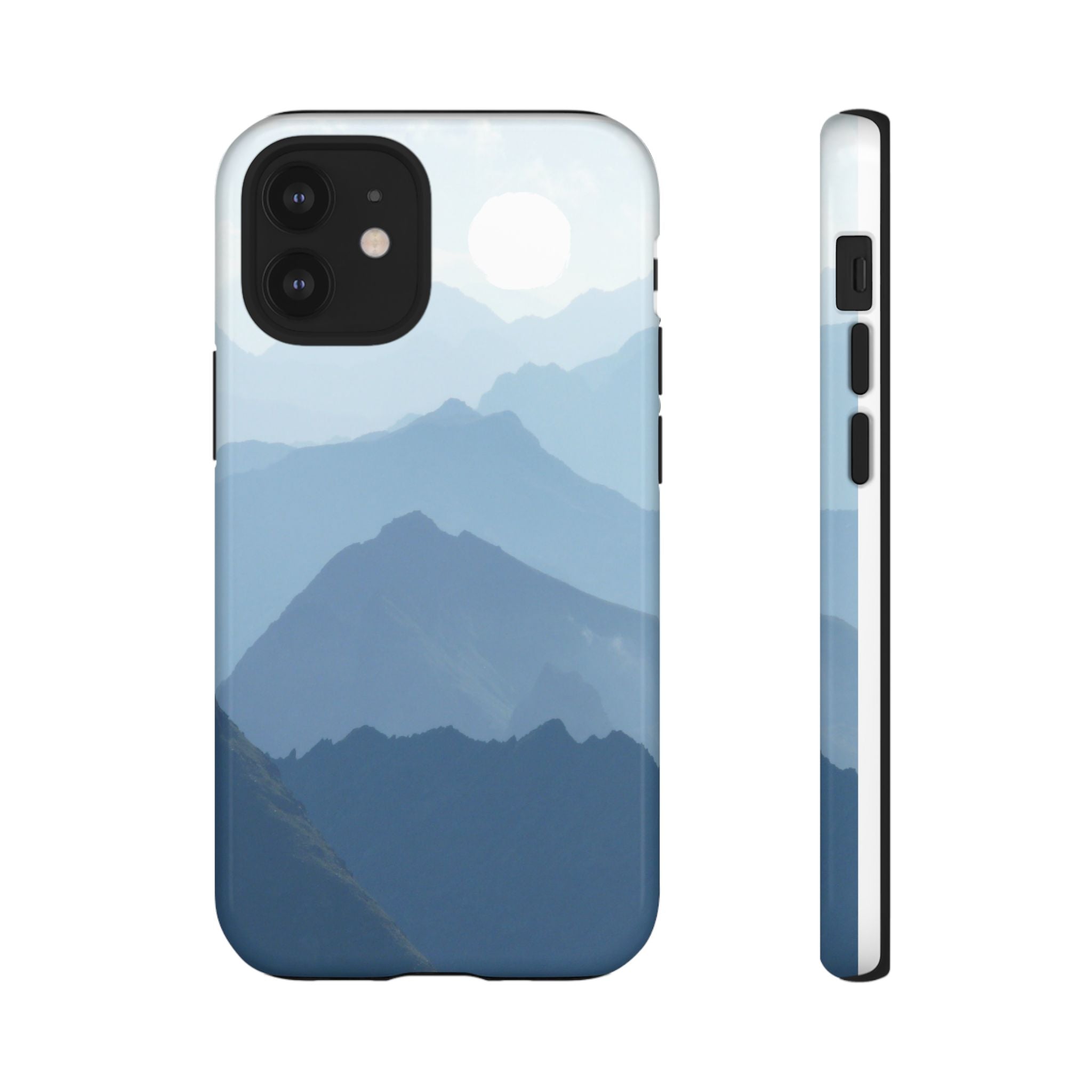 Mountain Sunrise Tough Phone Case — Blue Layered Peaks Protective Cover