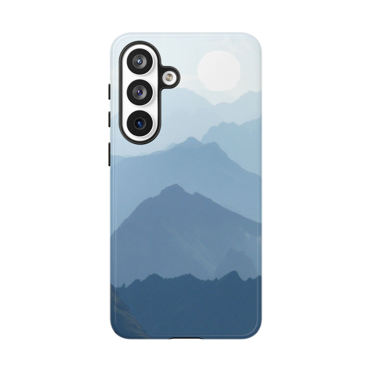 Mountain Sunrise Tough Phone Case — Blue Layered Peaks Protective Cover