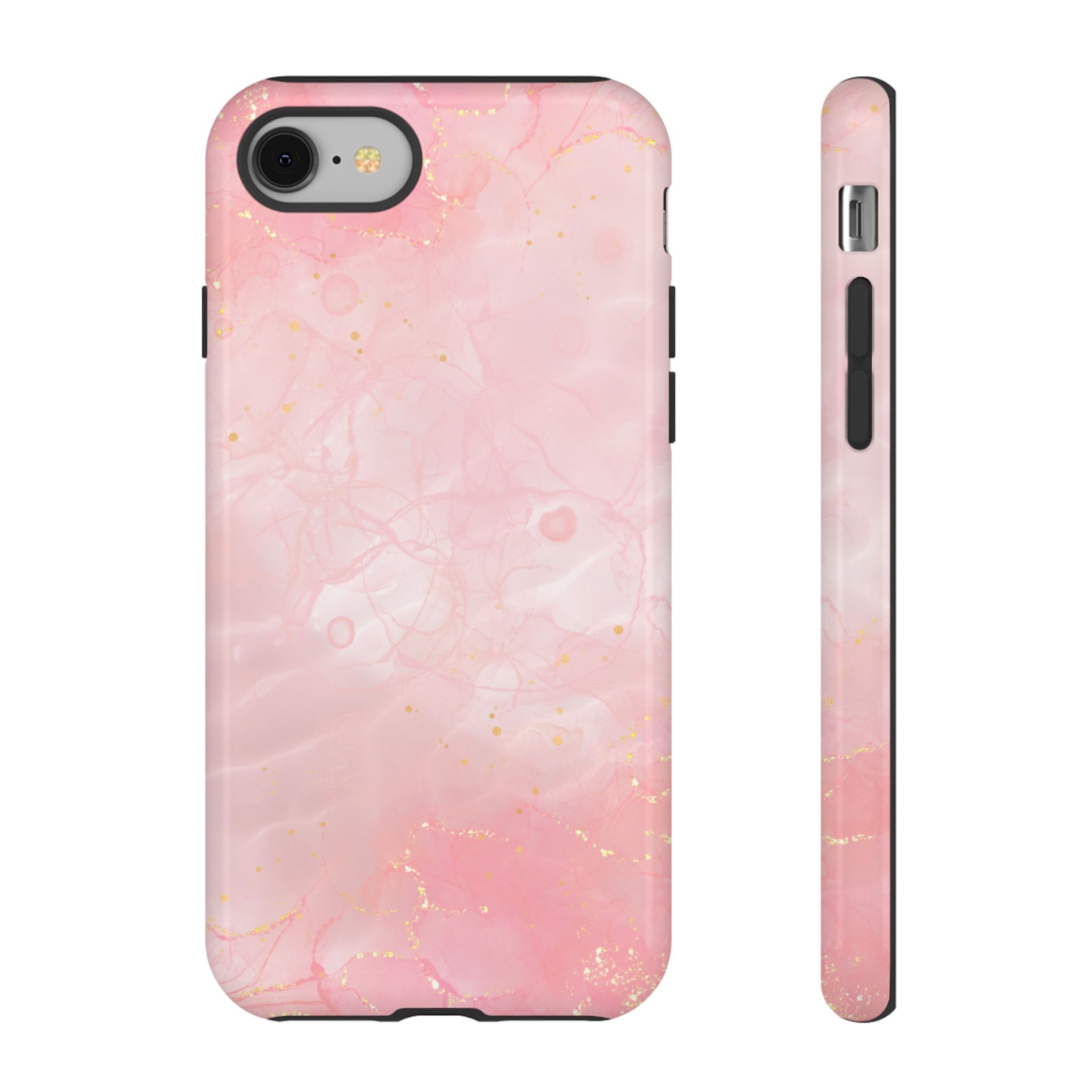 Pink Marble Tough Phone Case — Protective iPhone Cover with Gold Vein Design