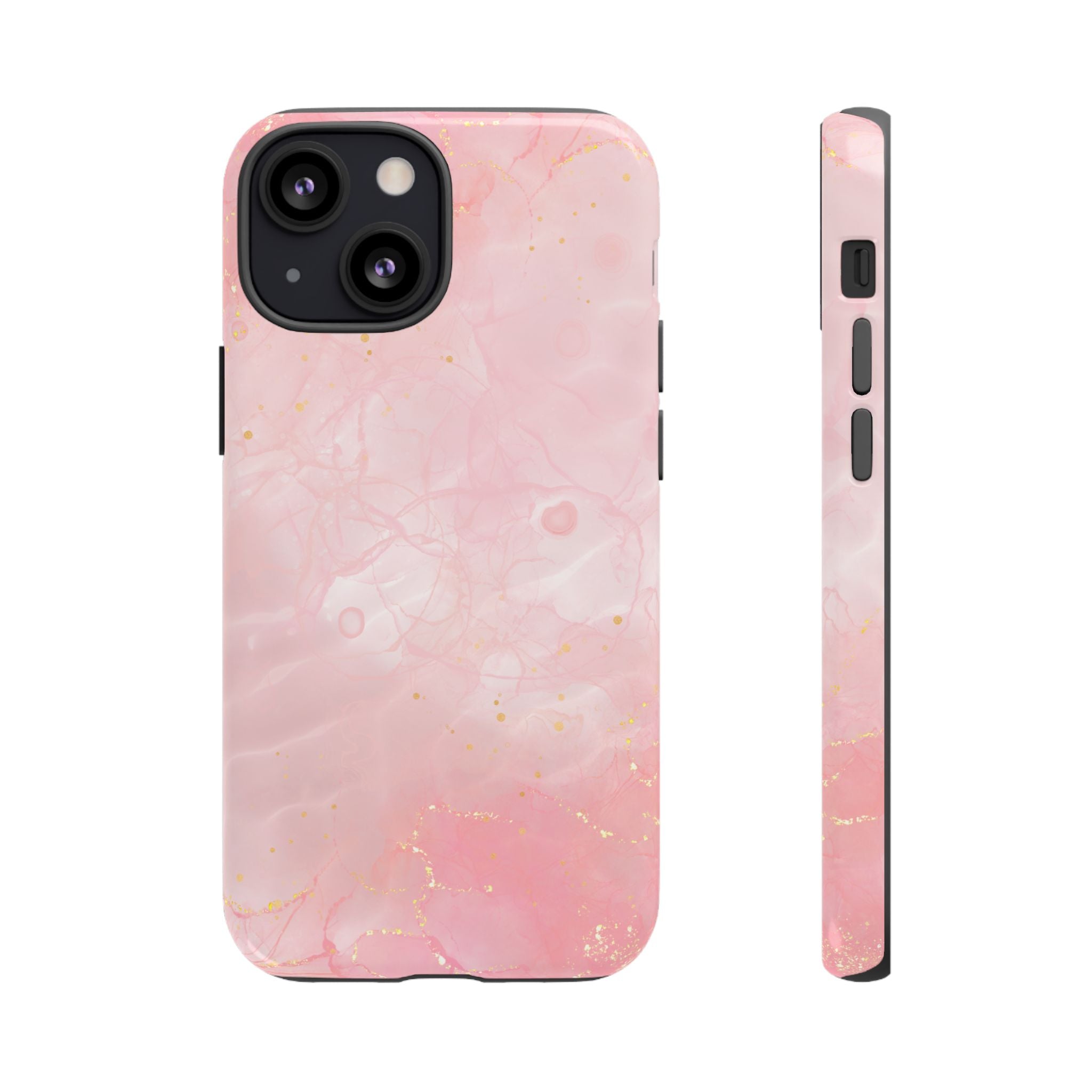 Pink Marble Tough Phone Case — Protective iPhone Cover with Gold Vein Design