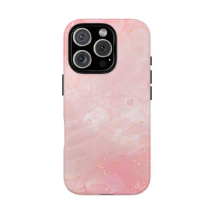Pink Marble Tough Phone Case — Protective iPhone Cover with Gold Vein Design