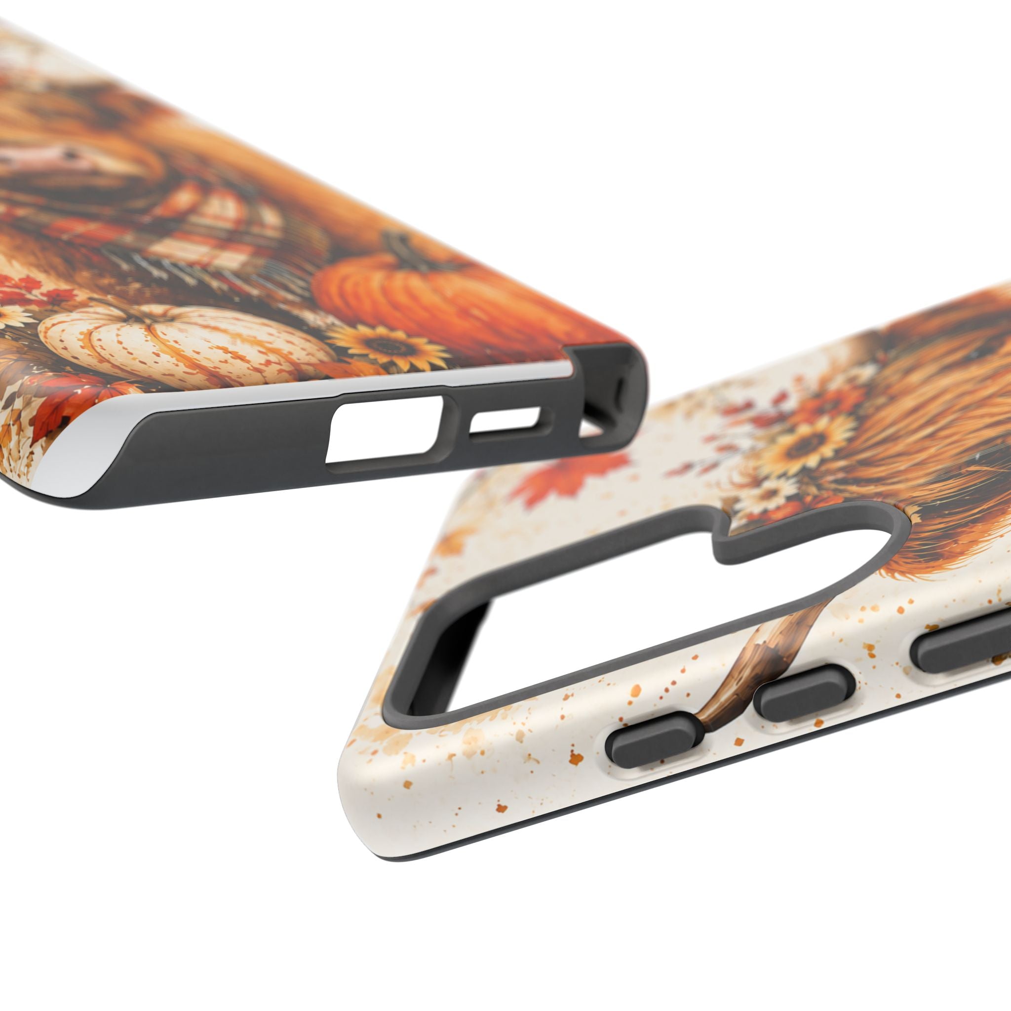 Autumn Highland Cow Phone Case — Fall Pumpkin & Sunflower Tough Case