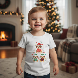 Infant Tee — Christmas Puppies Tree Holiday Baby Shirt (Santa Hats)