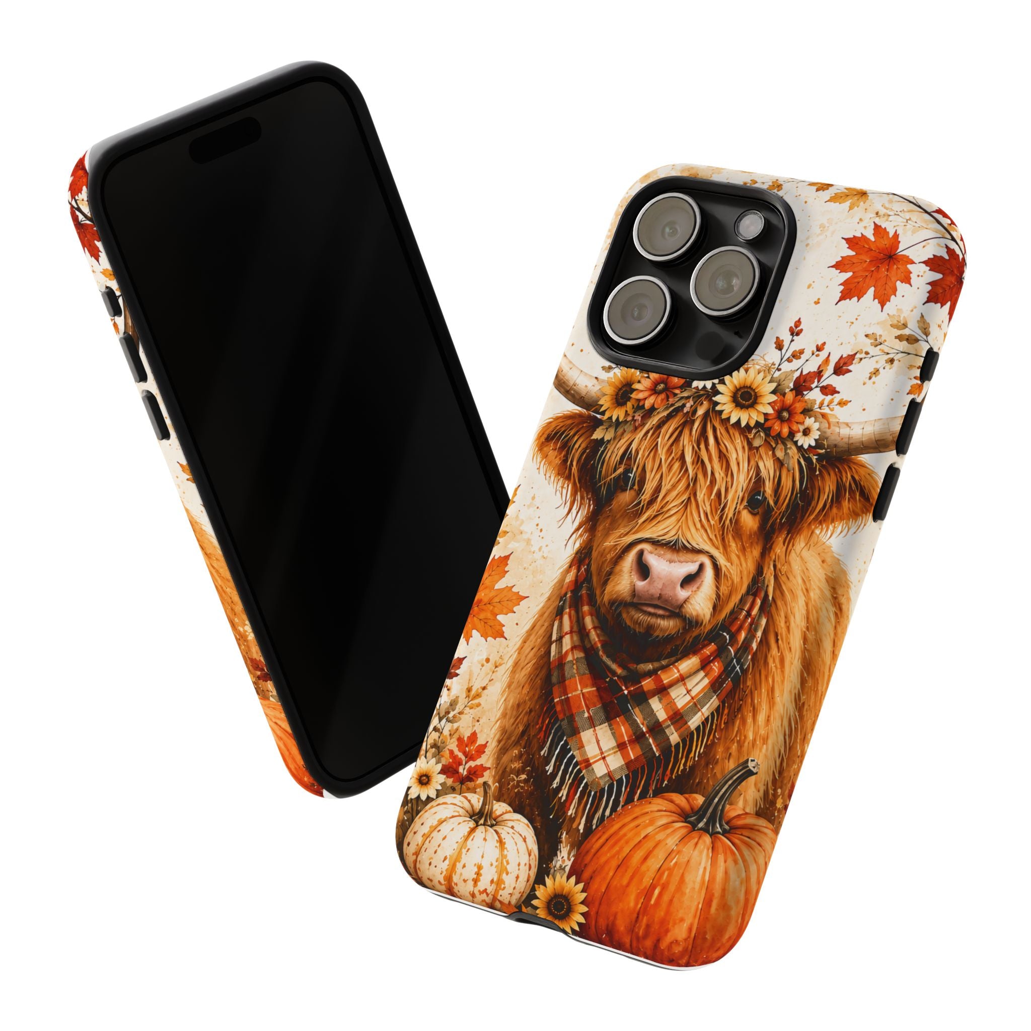 Autumn Highland Cow Phone Case — Fall Pumpkin & Sunflower Tough Case