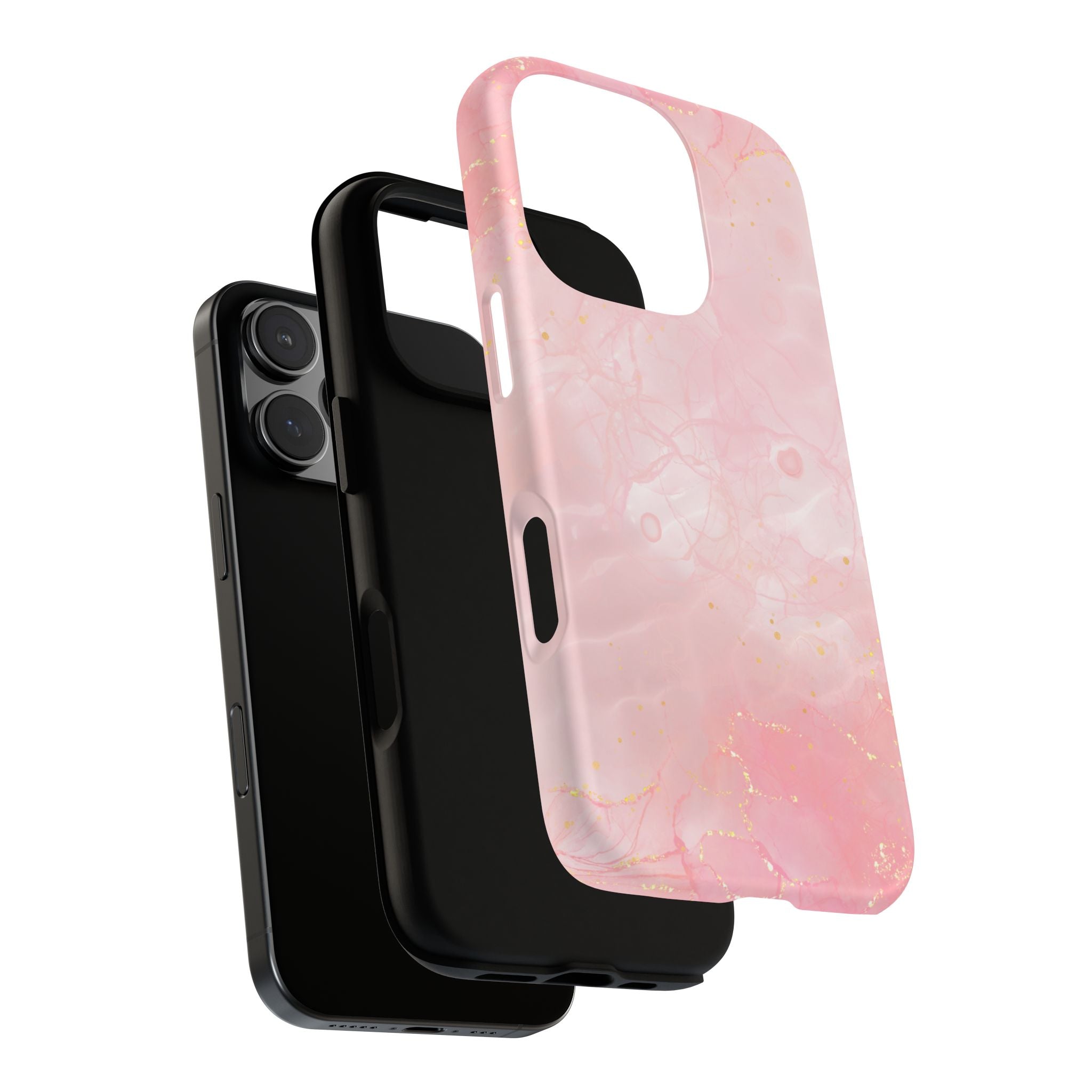 Pink Marble Tough Phone Case — Protective iPhone Cover with Gold Vein Design