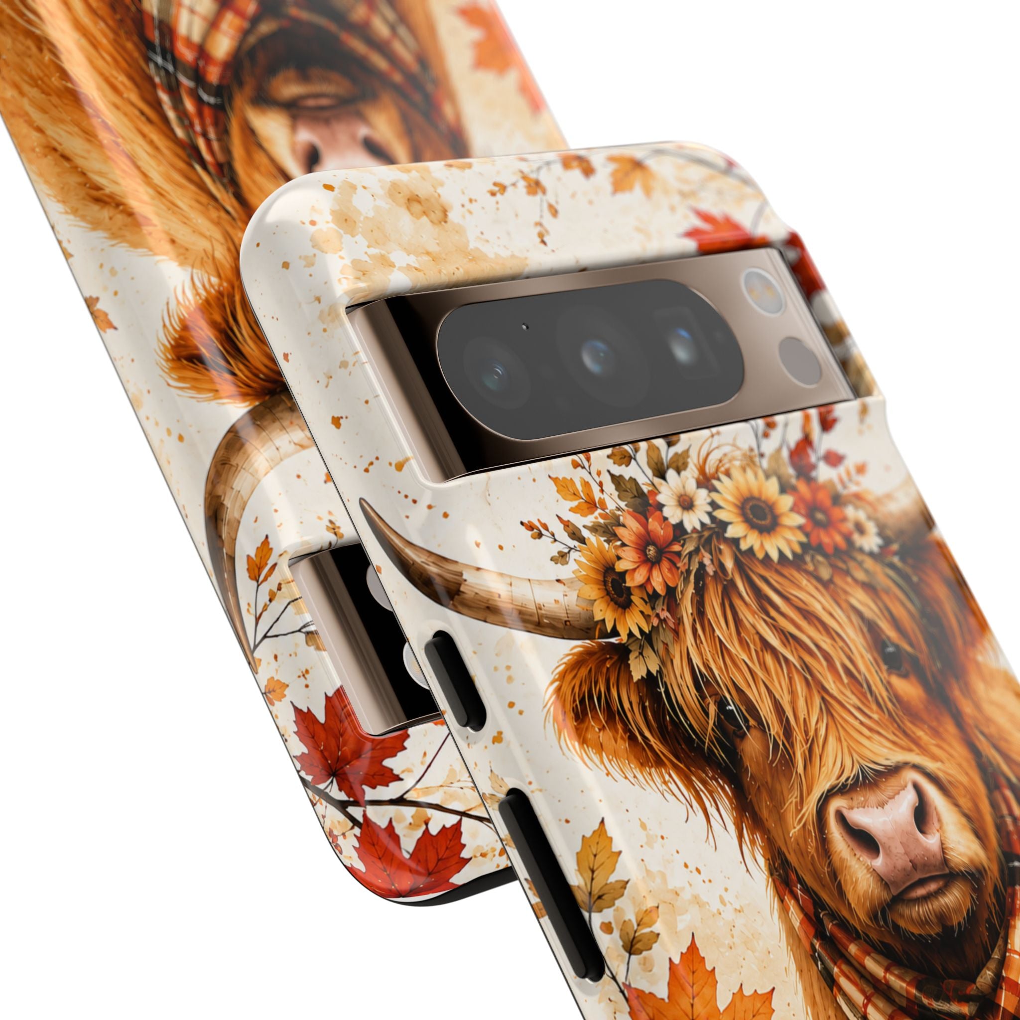 Autumn Highland Cow Phone Case — Fall Pumpkin & Sunflower Tough Case