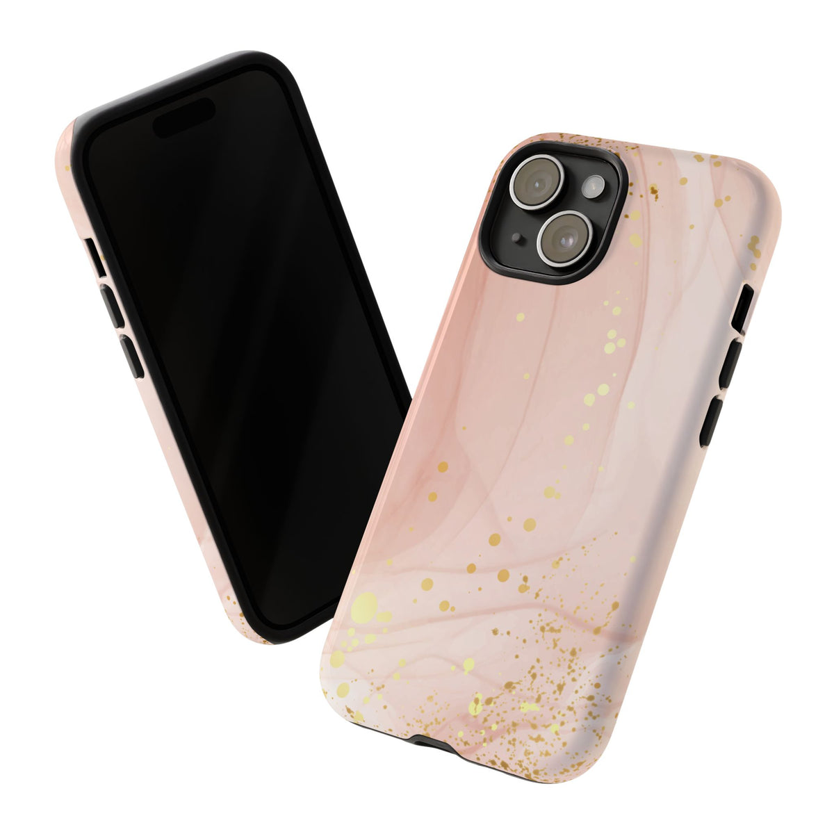 Rose Gold Marble Tough Case – Pink Marble Phone Case with Gold Glitter Accents