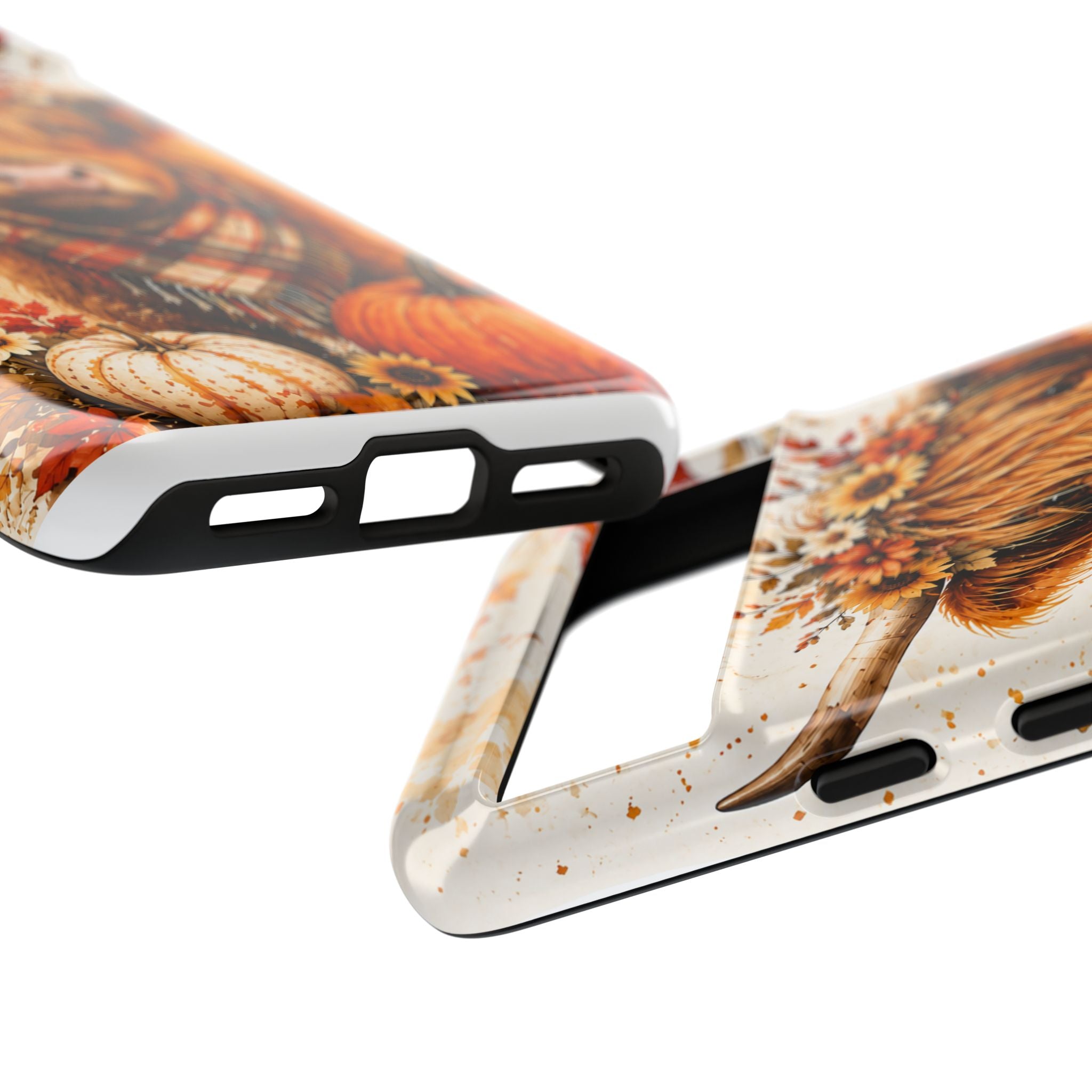 Autumn Highland Cow Phone Case — Fall Pumpkin & Sunflower Tough Case