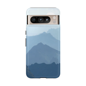 Mountain Sunrise Tough Phone Case — Blue Layered Peaks Protective Cover