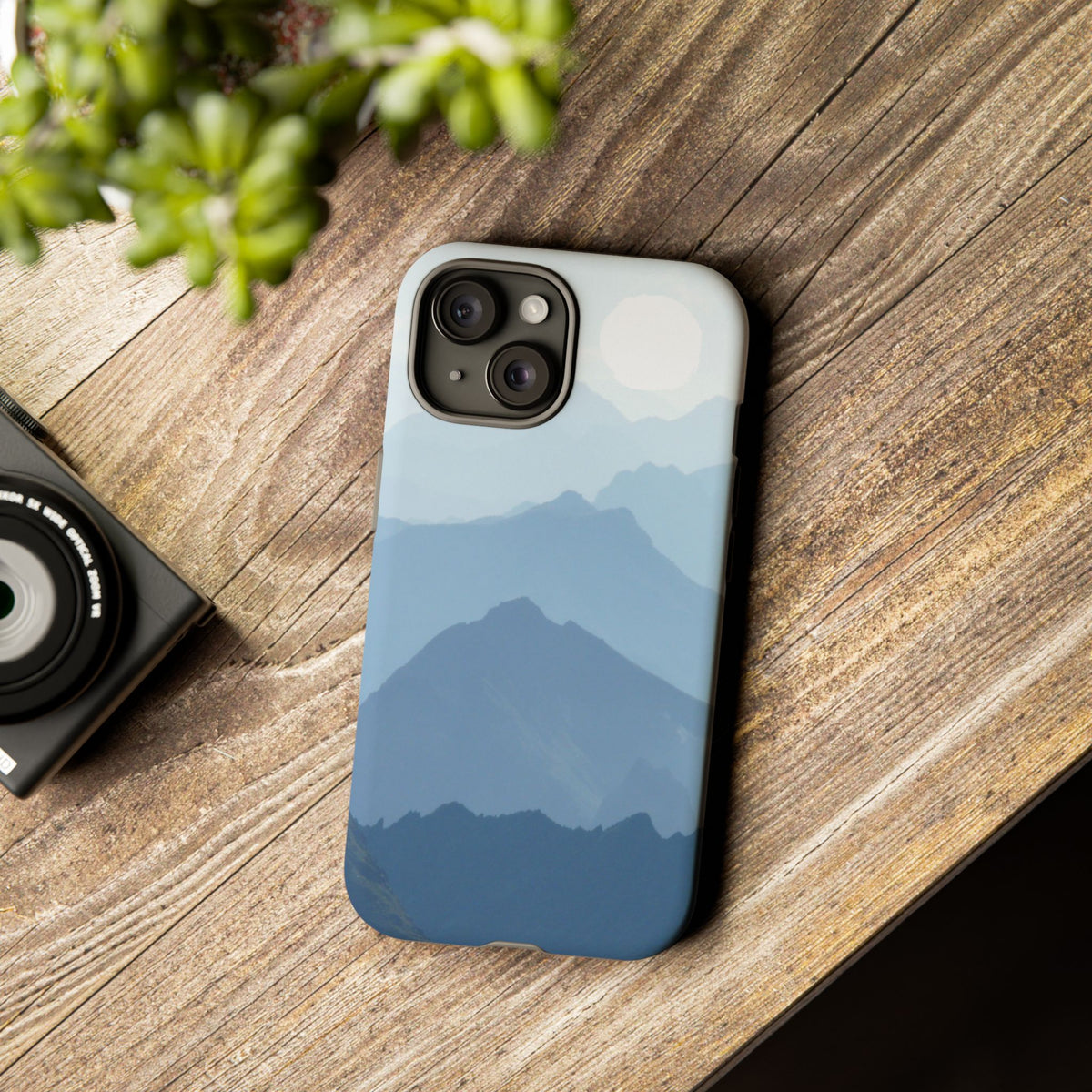 Mountain Sunrise Tough Phone Case — Blue Layered Peaks Protective Cover
