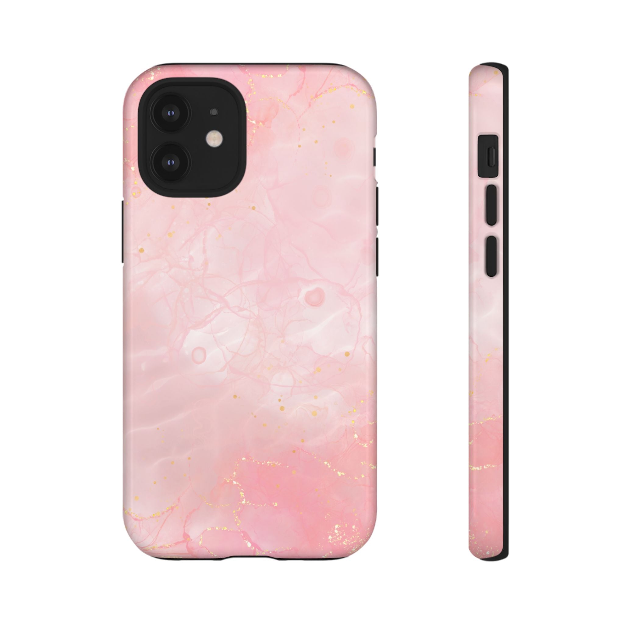 Pink Marble Tough Phone Case — Protective iPhone Cover with Gold Vein Design