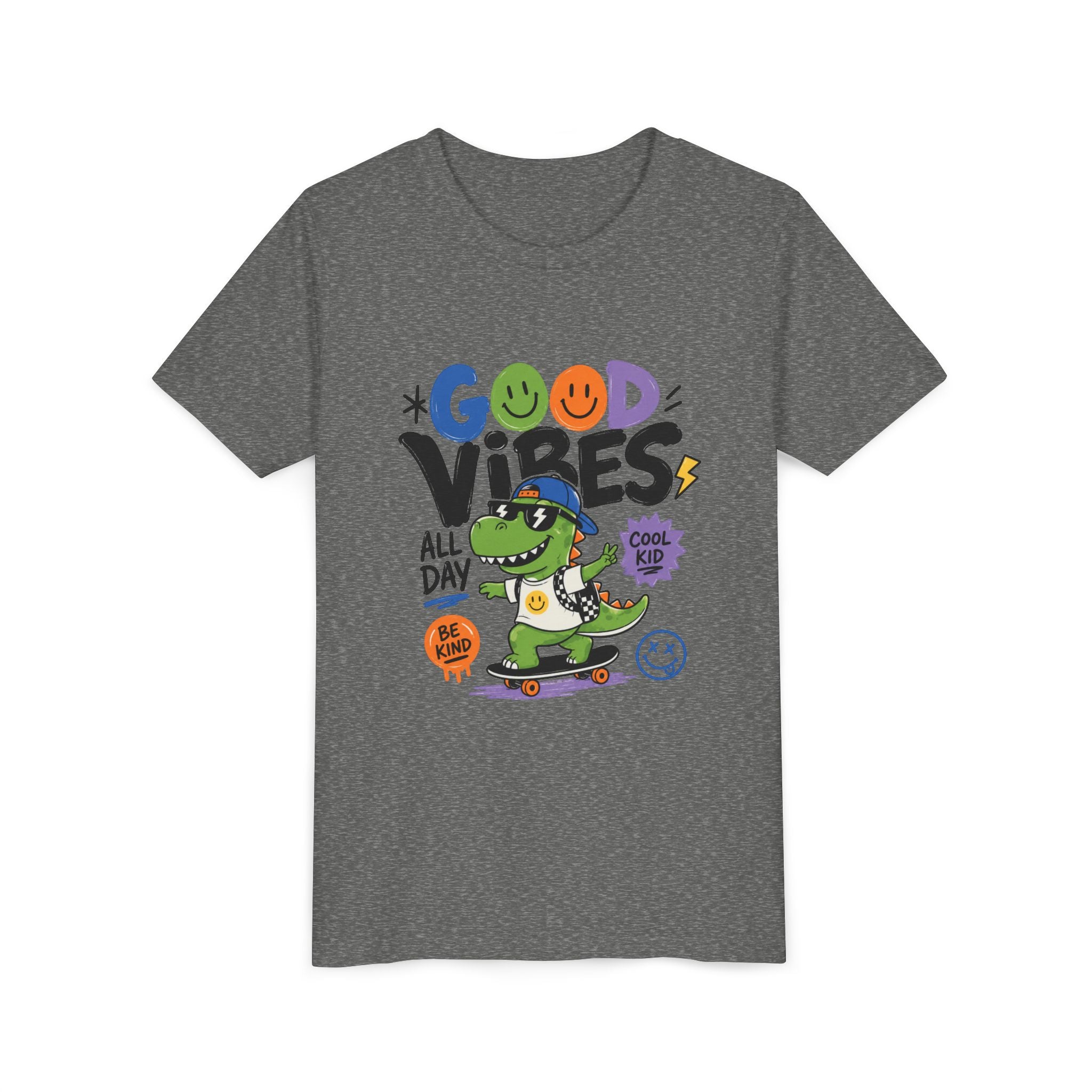 Good Vibes Skate Dino Youth Tee – Cool Kid Graphic Shirt