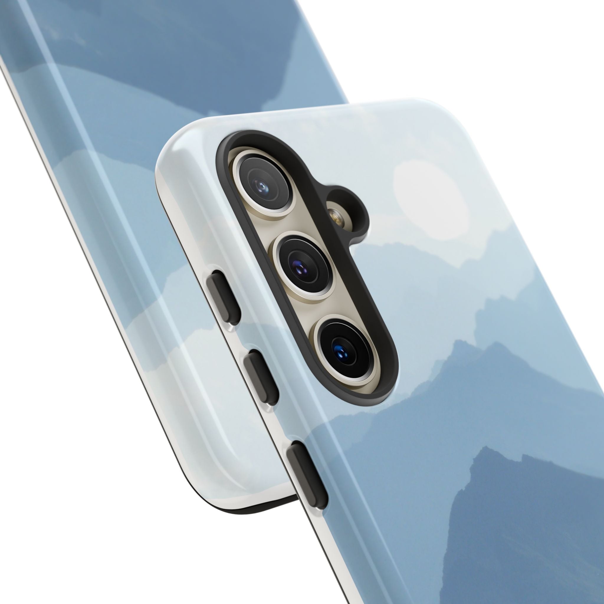Mountain Sunrise Tough Phone Case — Blue Layered Peaks Protective Cover
