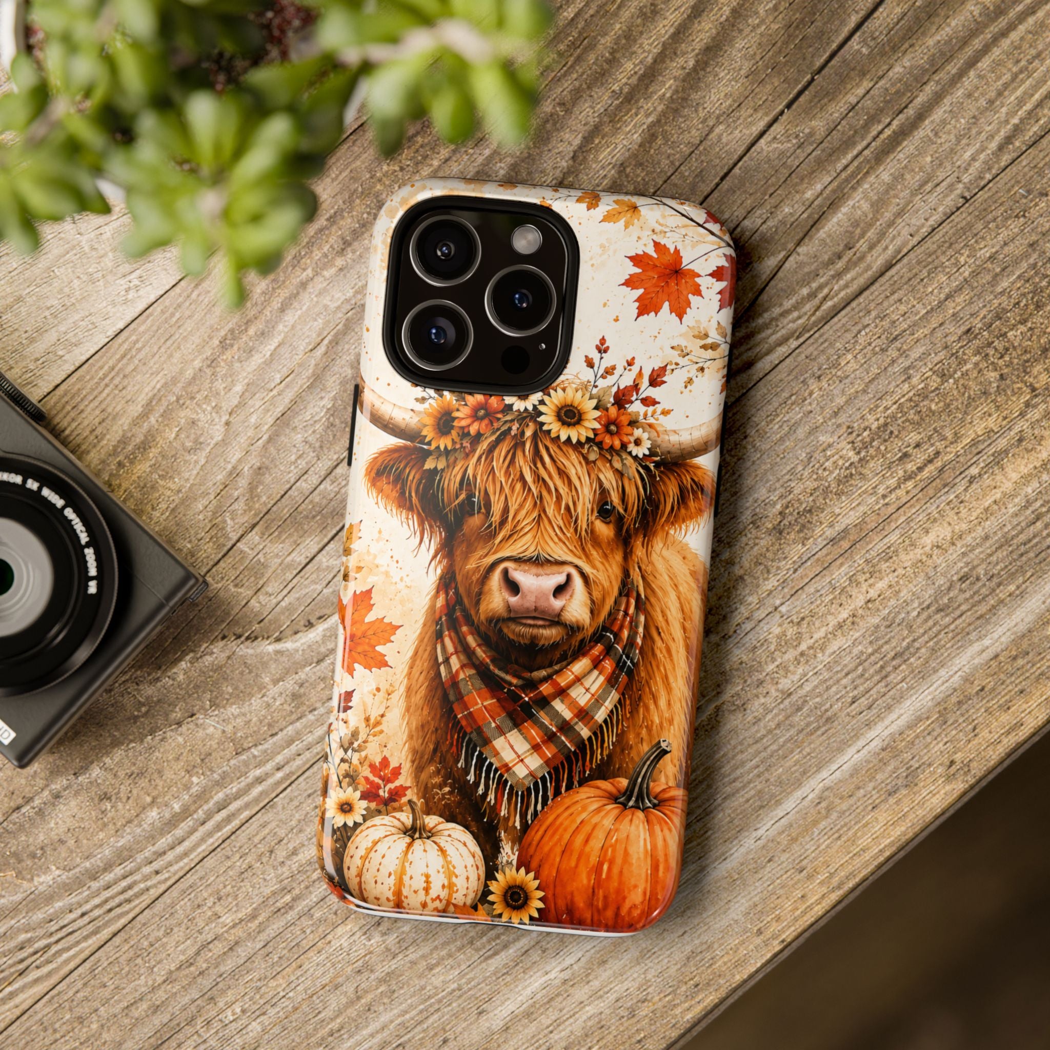 Autumn Highland Cow Phone Case — Fall Pumpkin & Sunflower Tough Case