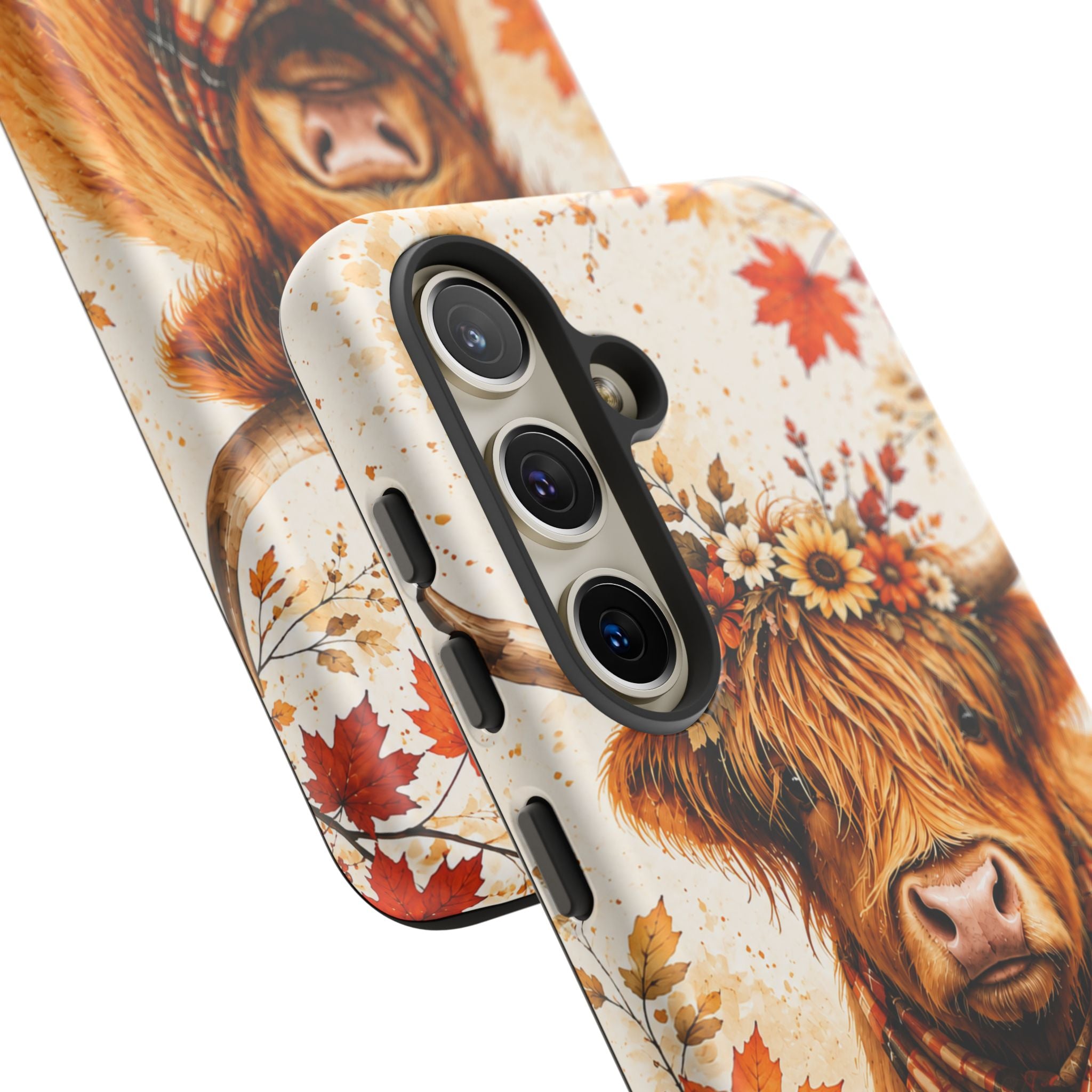 Autumn Highland Cow Phone Case — Fall Pumpkin & Sunflower Tough Case