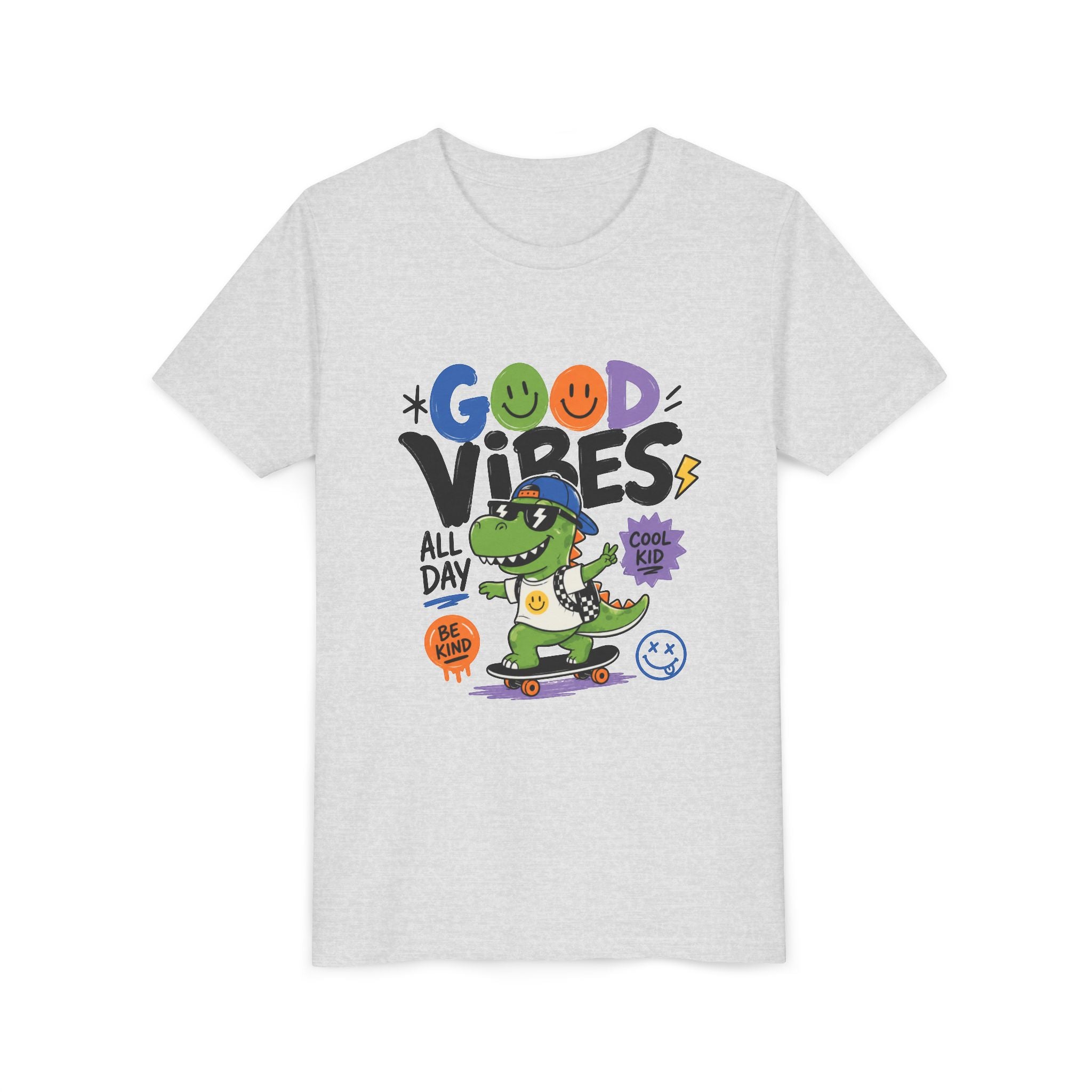 Good Vibes Skate Dino Youth Tee – Cool Kid Graphic Shirt