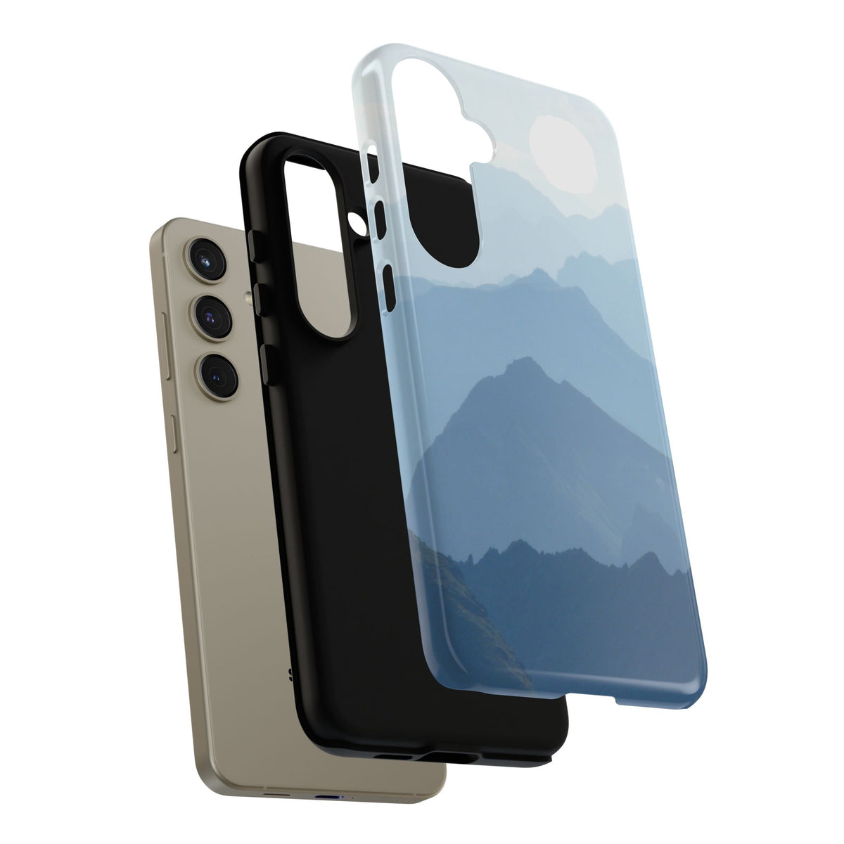 Mountain Sunrise Tough Phone Case — Blue Layered Peaks Protective Cover