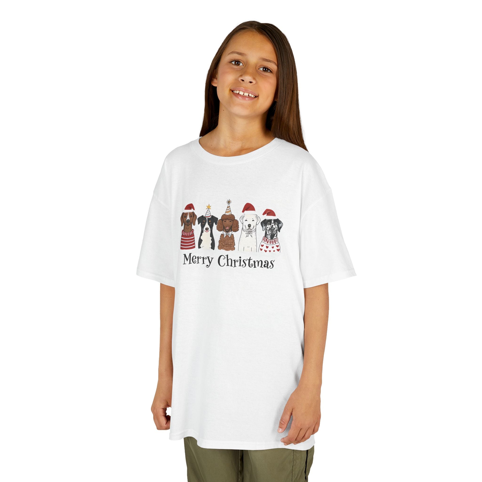 Kids Christmas Dogs Tee — 'Merry Christmas' Santa Hat Pup Shirt
