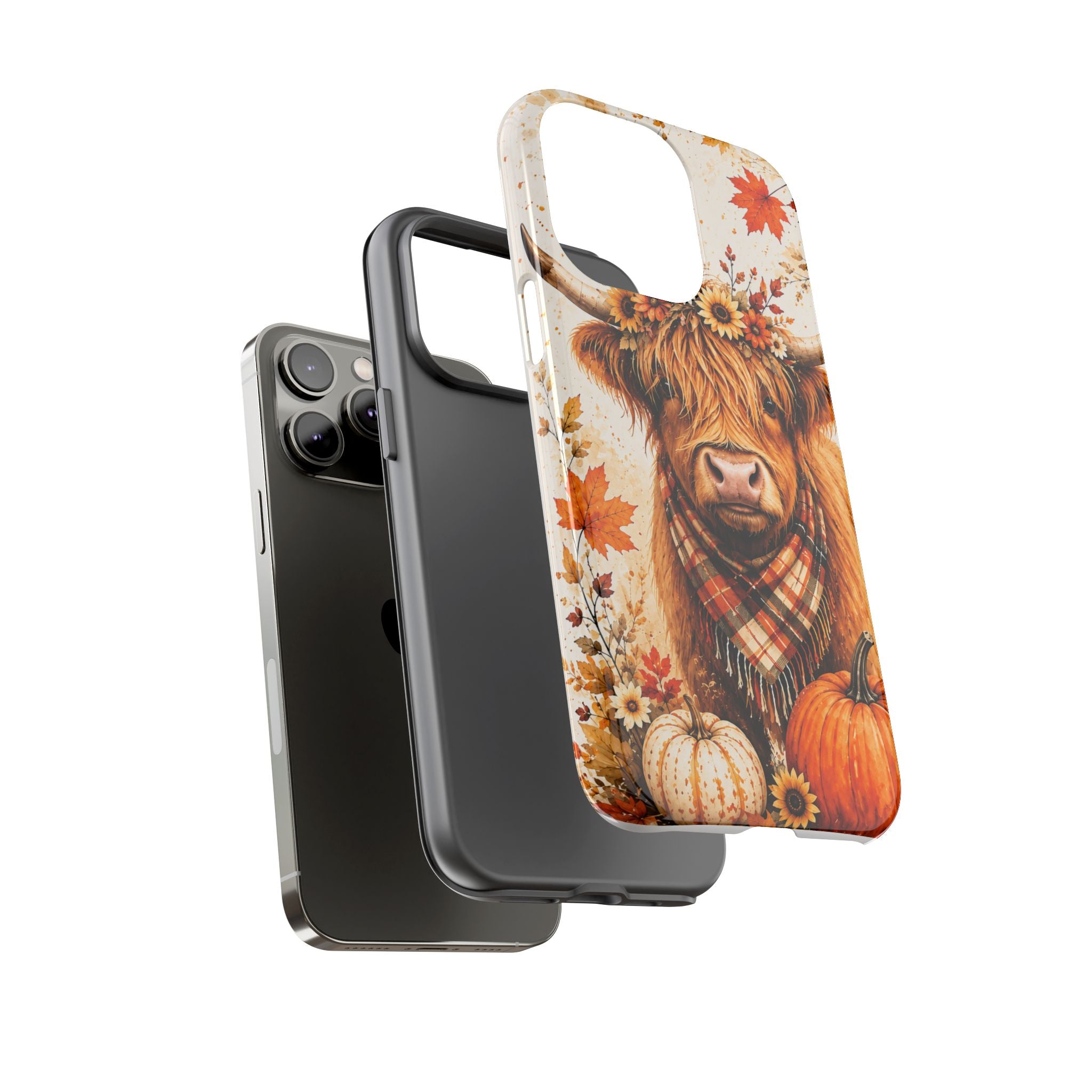 Autumn Highland Cow Phone Case — Fall Pumpkin & Sunflower Tough Case