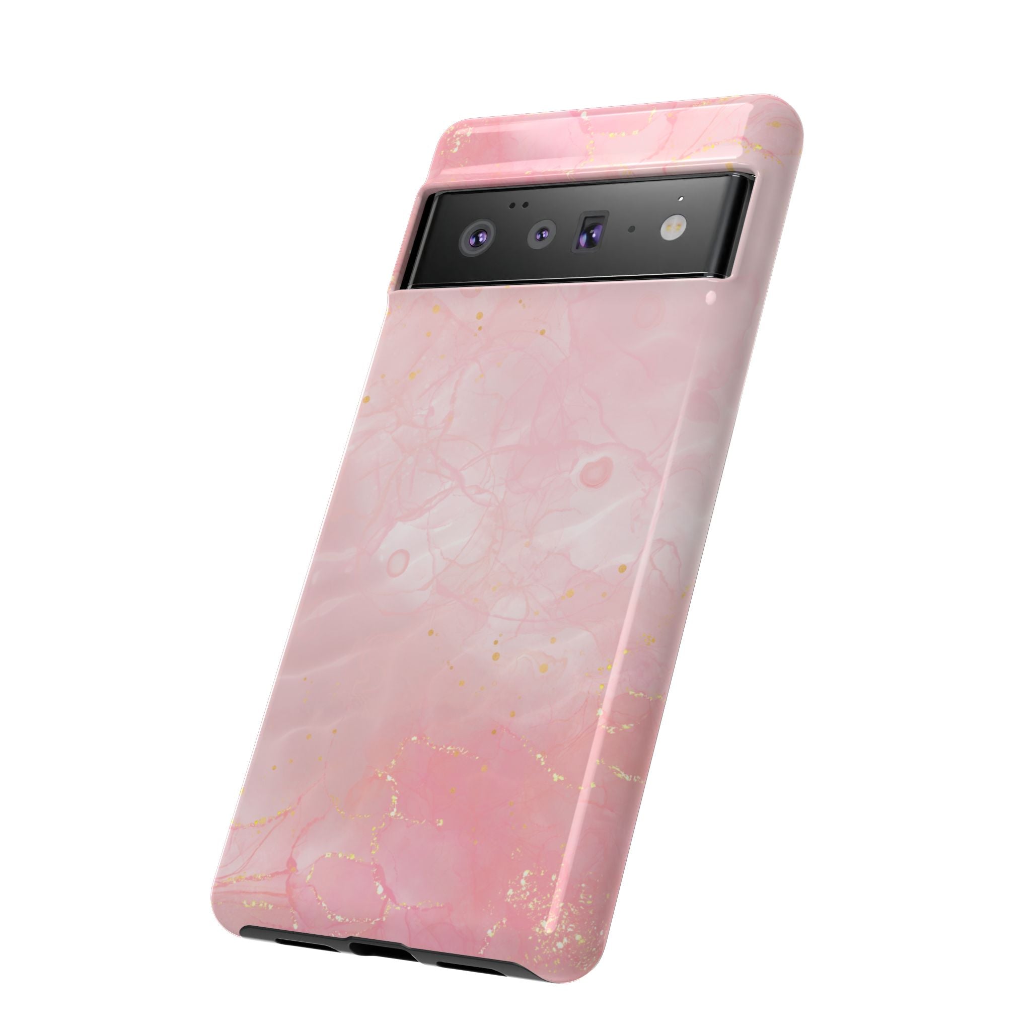 Pink Marble Tough Phone Case — Protective iPhone Cover with Gold Vein Design