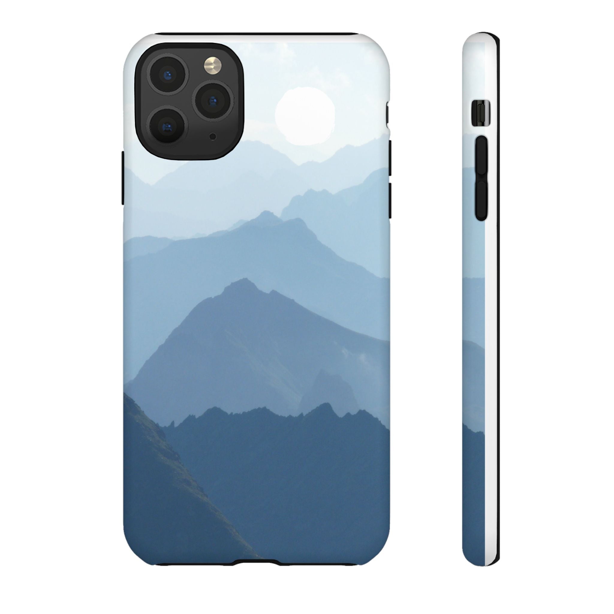 Mountain Sunrise Tough Phone Case — Blue Layered Peaks Protective Cover