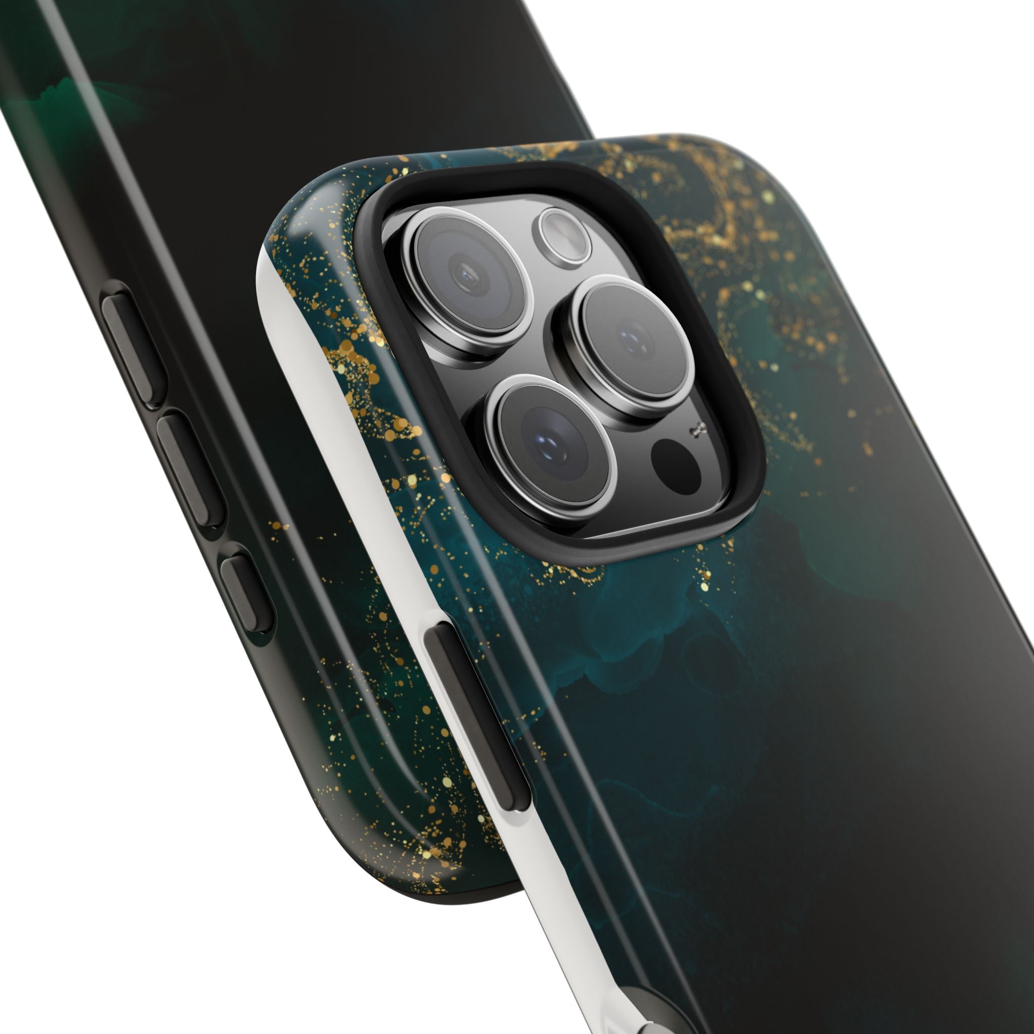 Emerald Marble Tough Phone Case — Dark Green & Gold Abstract Drop-Proof Cover