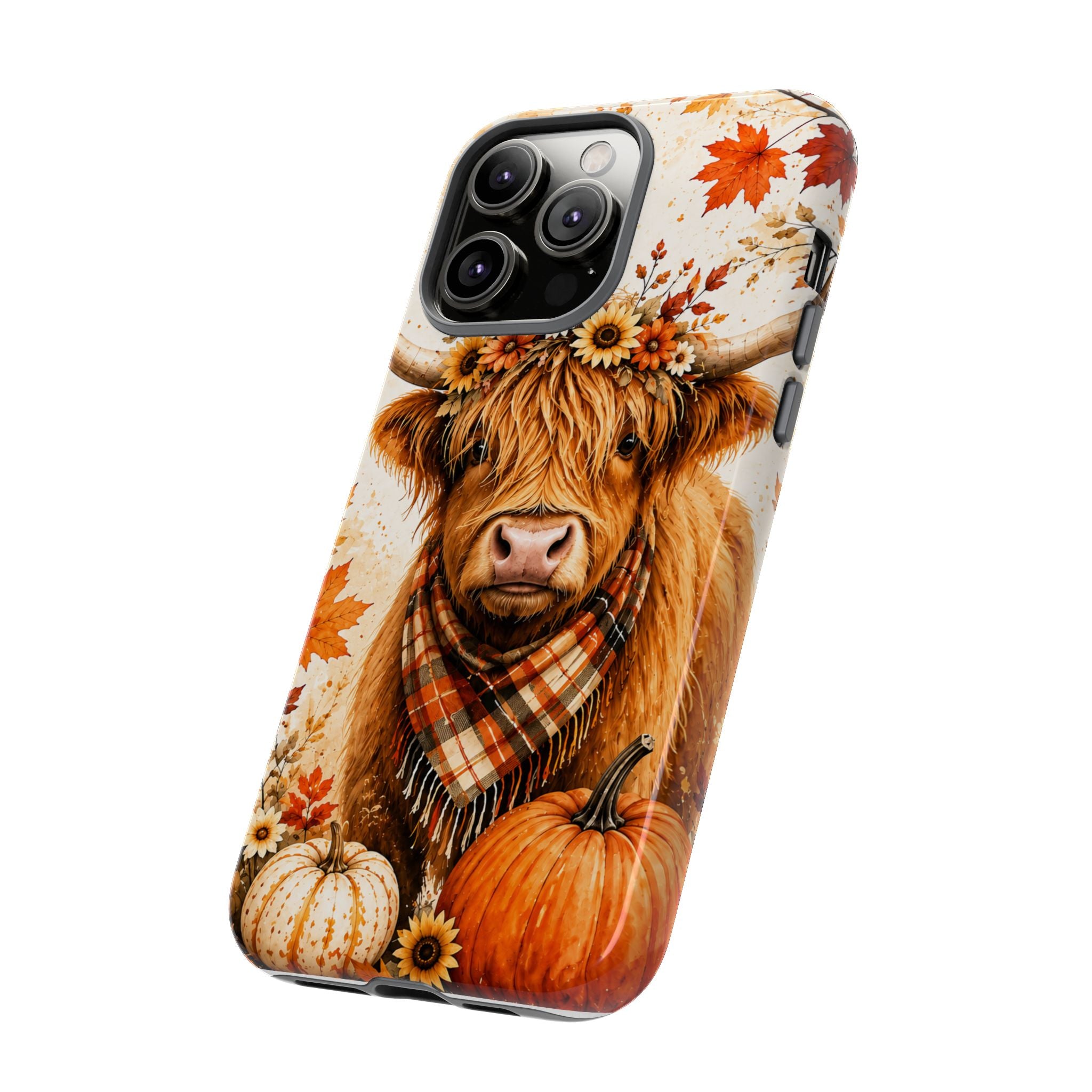 Autumn Highland Cow Phone Case — Fall Pumpkin & Sunflower Tough Case