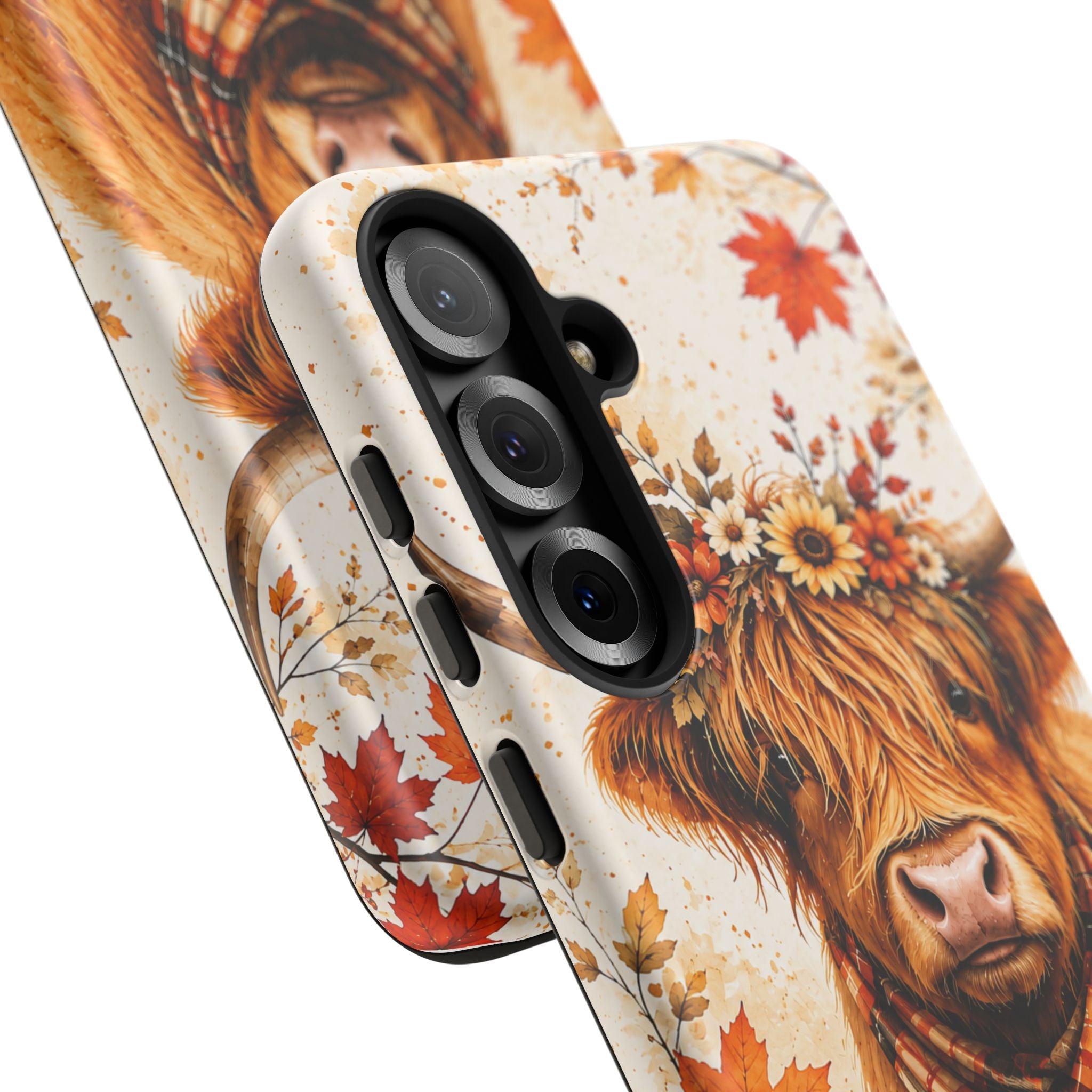 Autumn Highland Cow Phone Case — Fall Pumpkin & Sunflower Tough Case