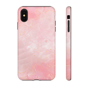Pink Marble Tough Phone Case — Protective iPhone Cover with Gold Vein Design