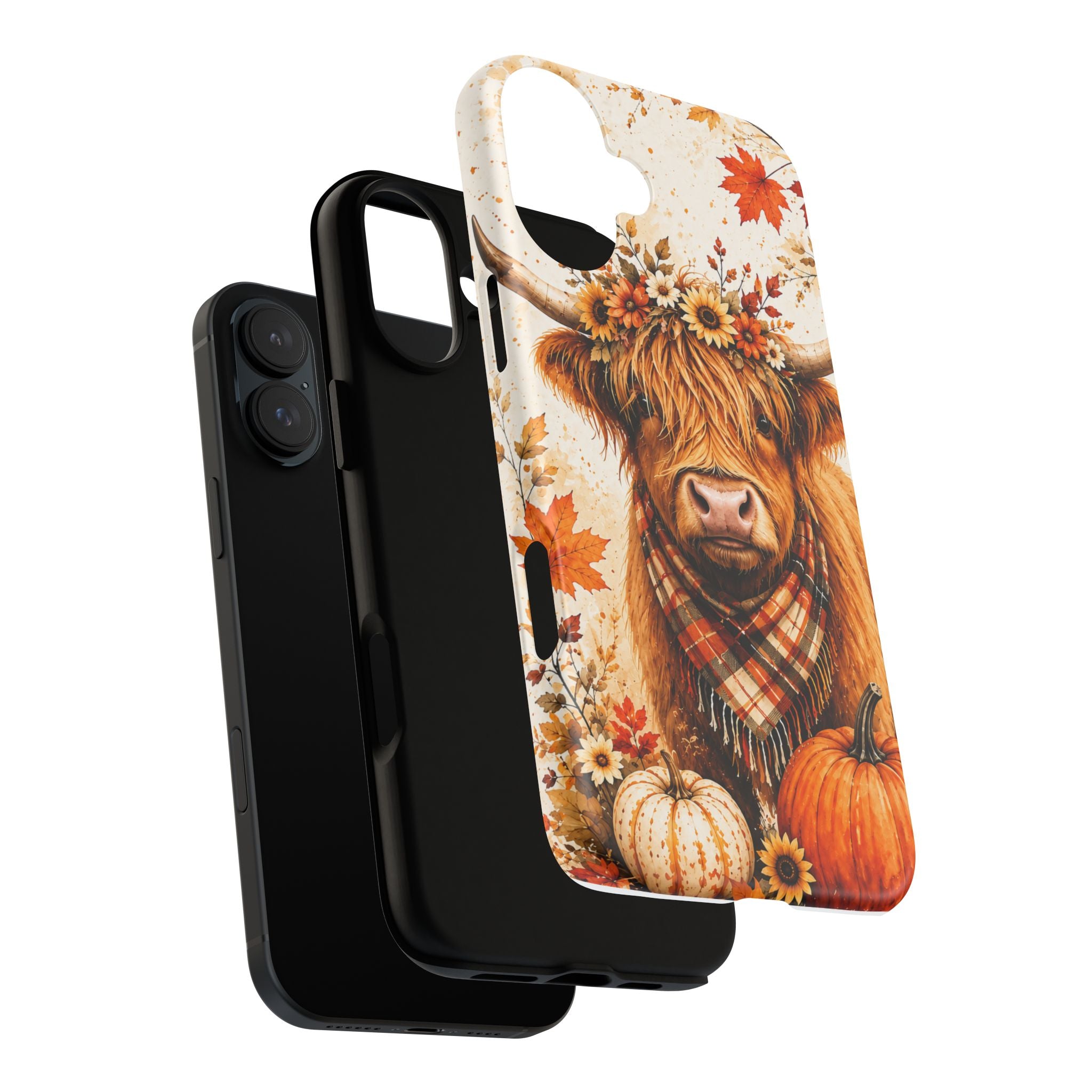 Autumn Highland Cow Phone Case — Fall Pumpkin & Sunflower Tough Case