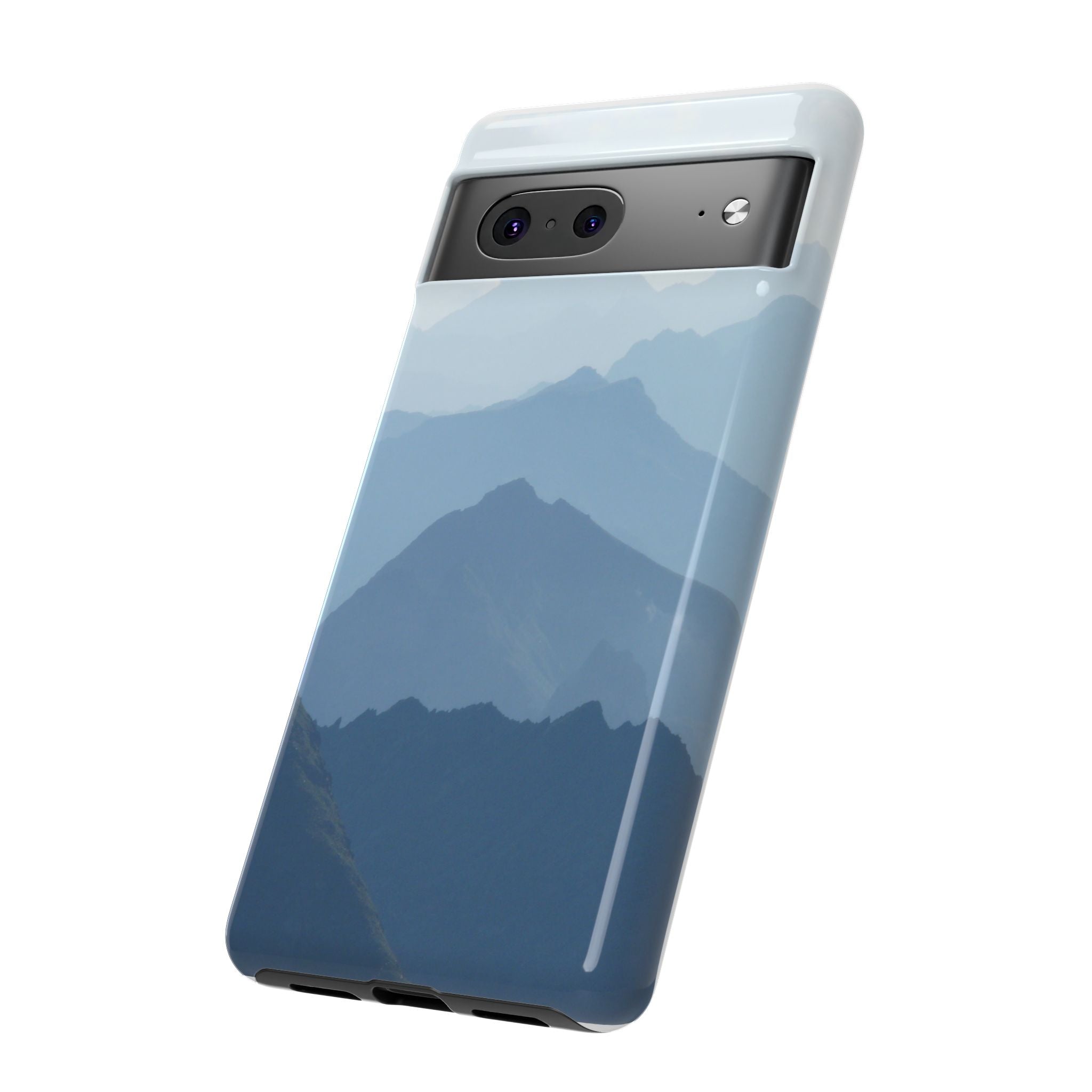 Mountain Sunrise Tough Phone Case — Blue Layered Peaks Protective Cover
