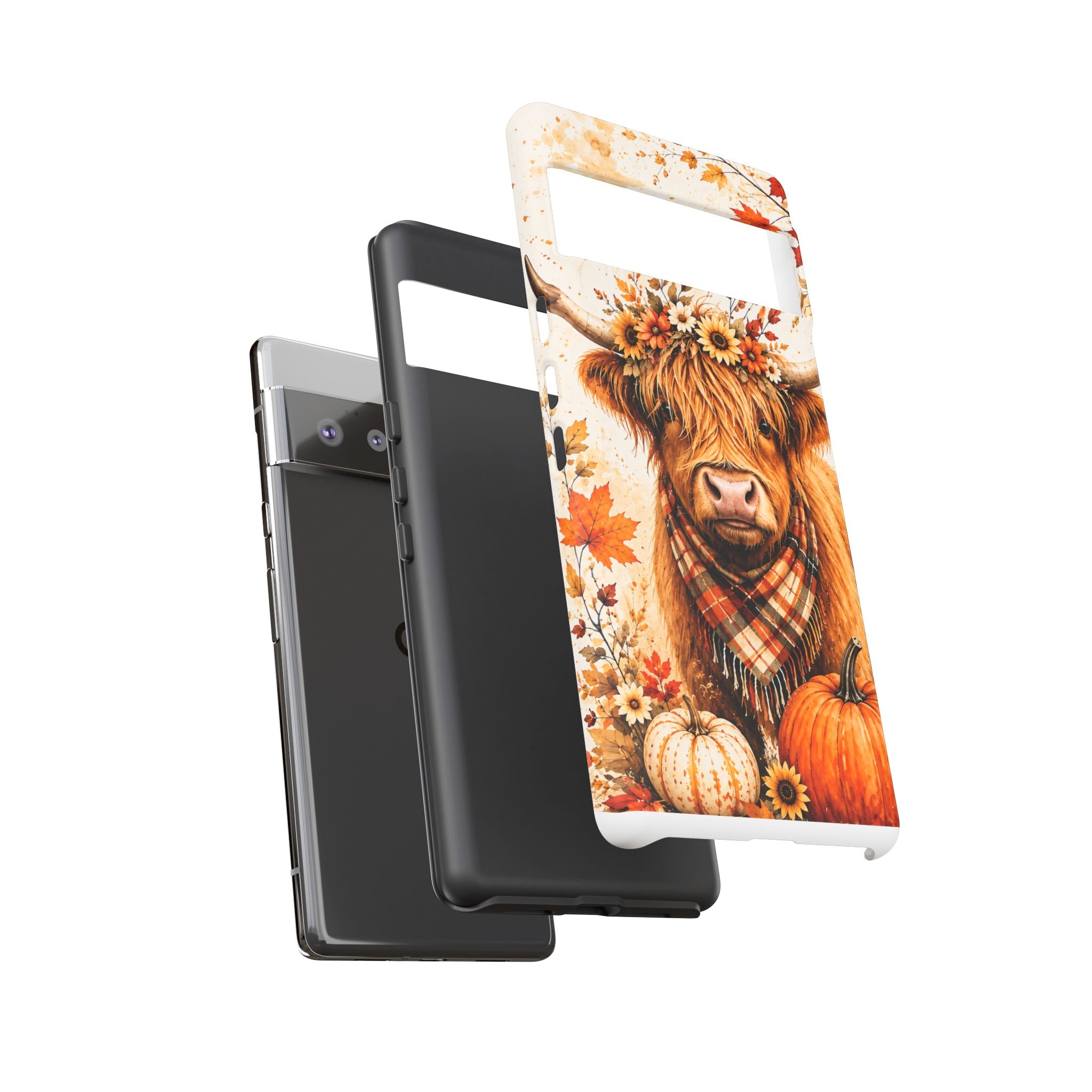 Autumn Highland Cow Phone Case — Fall Pumpkin & Sunflower Tough Case