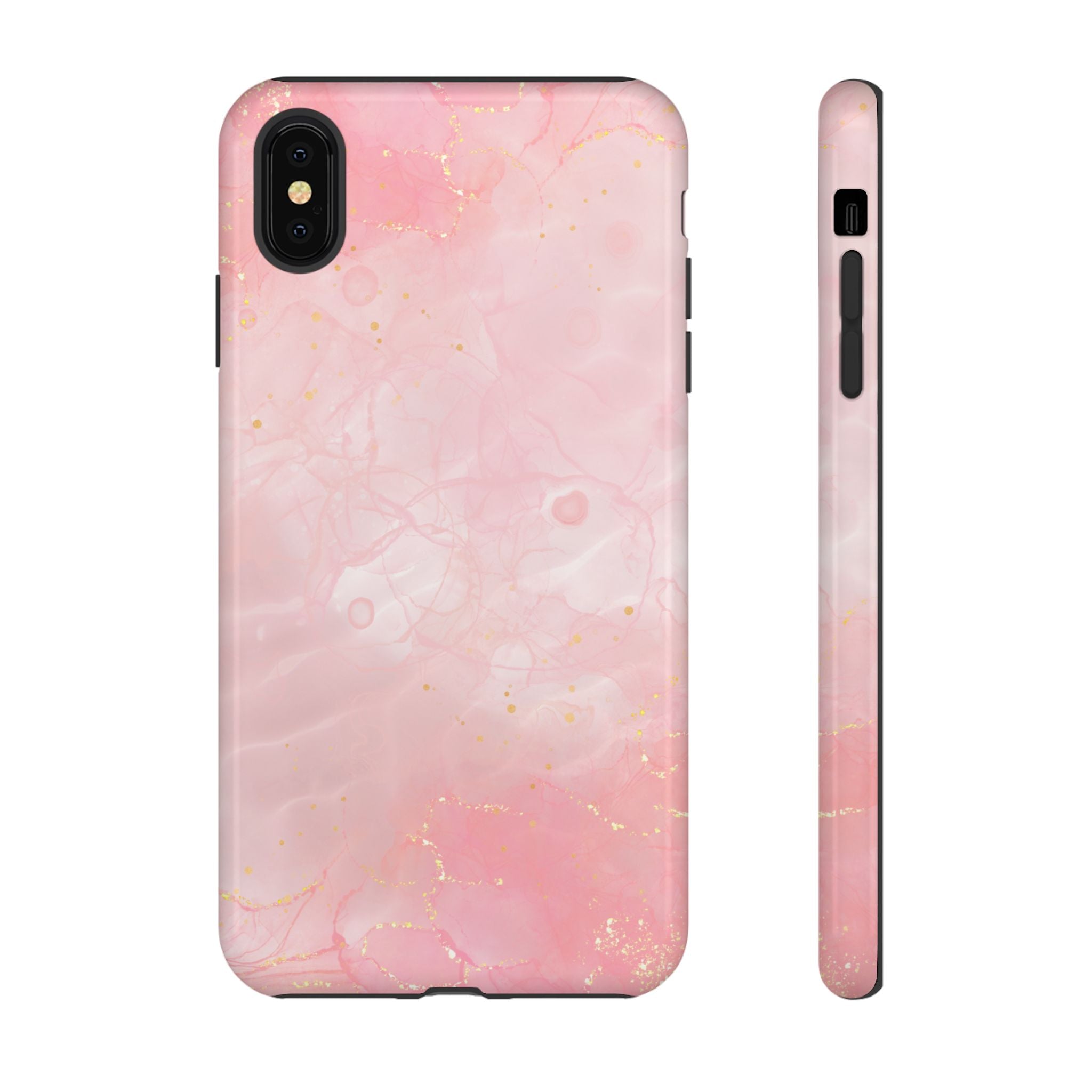 Pink Marble Tough Phone Case — Protective iPhone Cover with Gold Vein Design